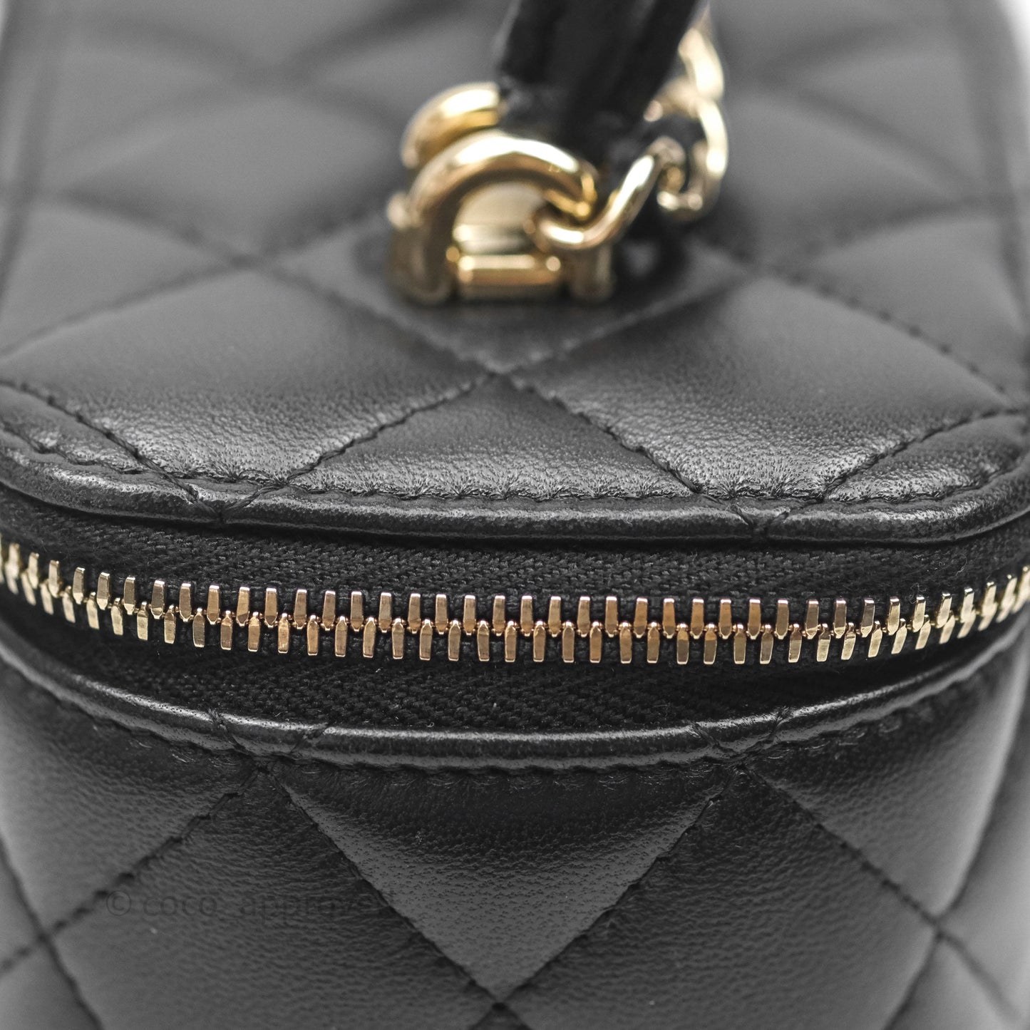 Chanel Vanity Rectangular Top Handle Black Lambskin Gold Hardware