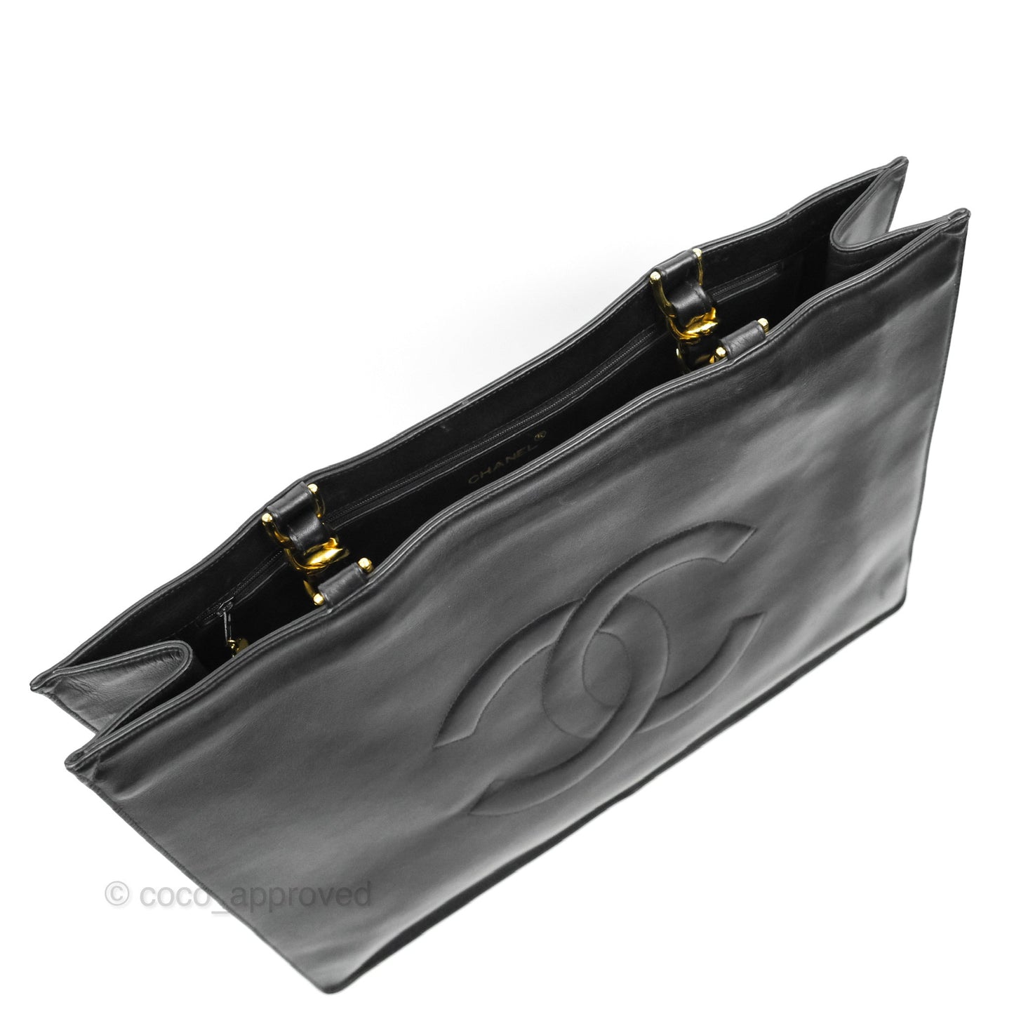 Chanel Vintage CC Chunky Chain Black Calfskin XL Tote 24K Gold Hardware
