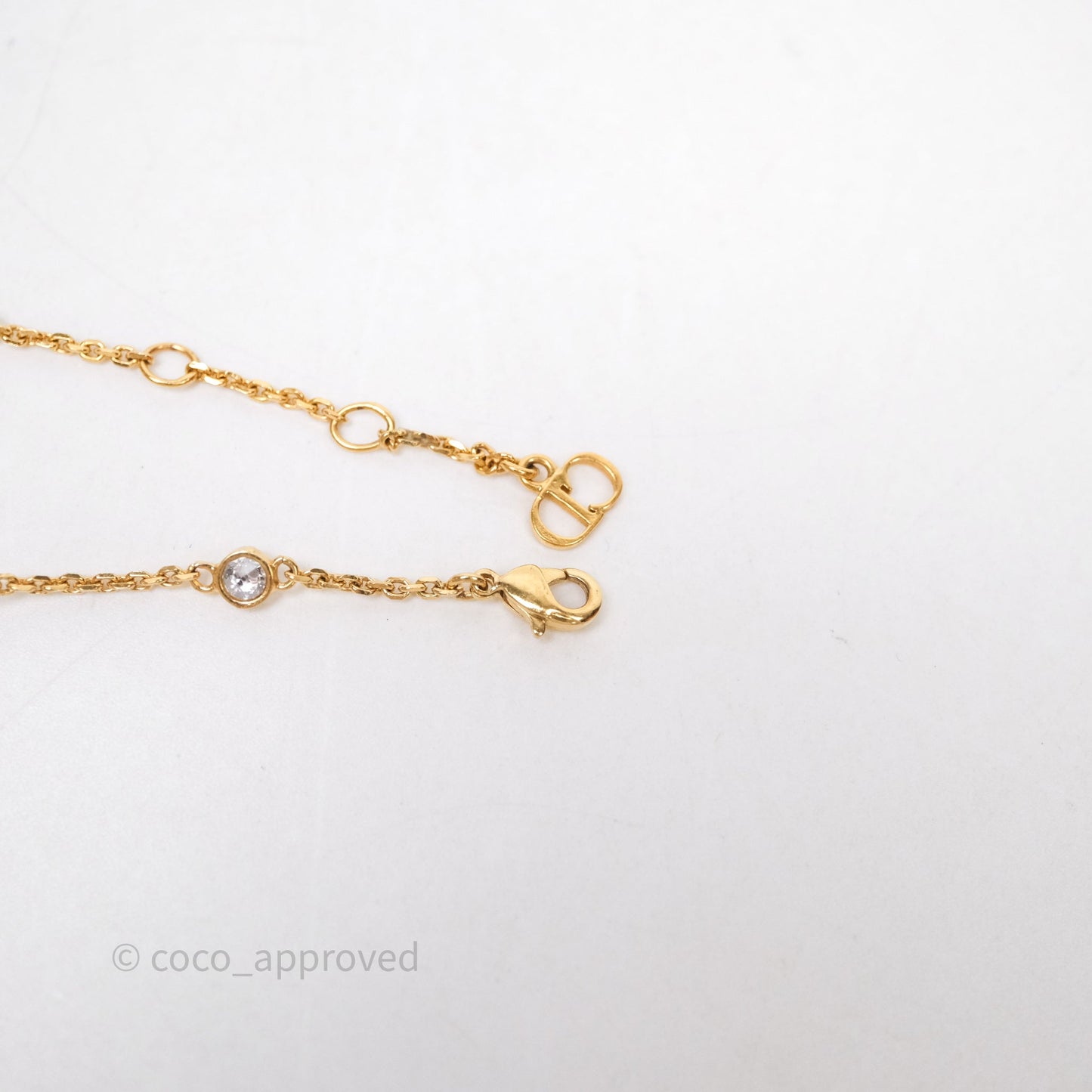 Christian Dior Metal Crystal Pearl CD Bracelet Gold Tone