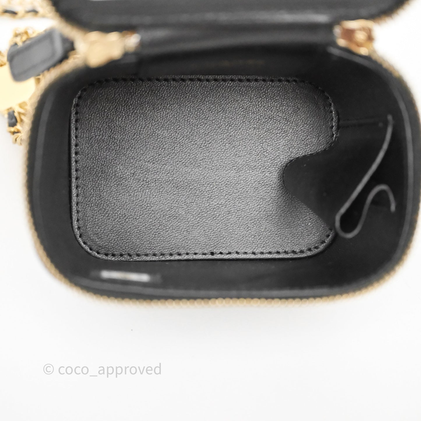 Chanel Mini Vanity With Double Chain Black Lambskin Aged Gold Hardware