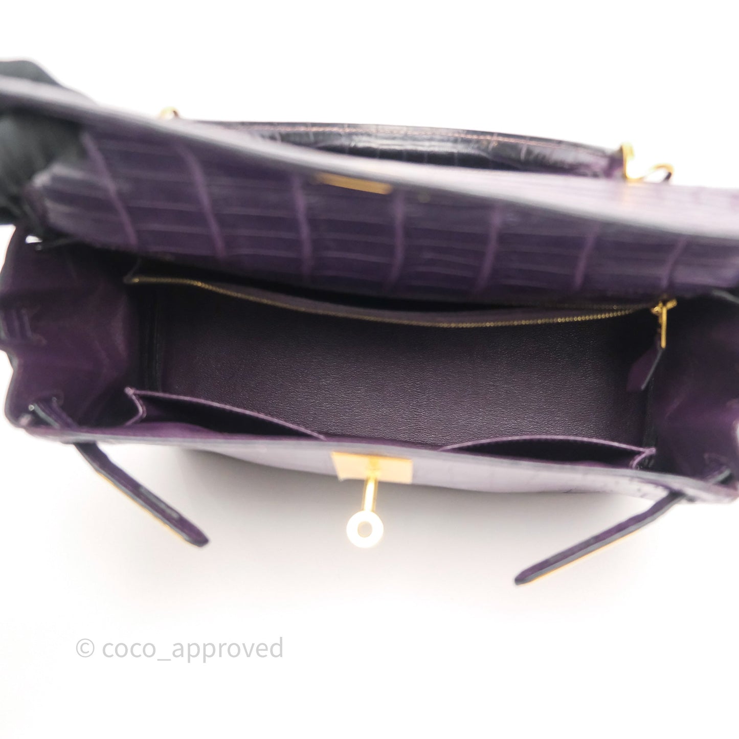 Hermès Kelly 28 Purple Crocodile Gold Hardware