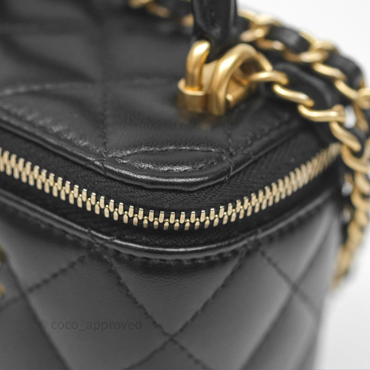 Chanel Mini Top Handle Vanity With Chain Black Lambskin Gold Hardware
