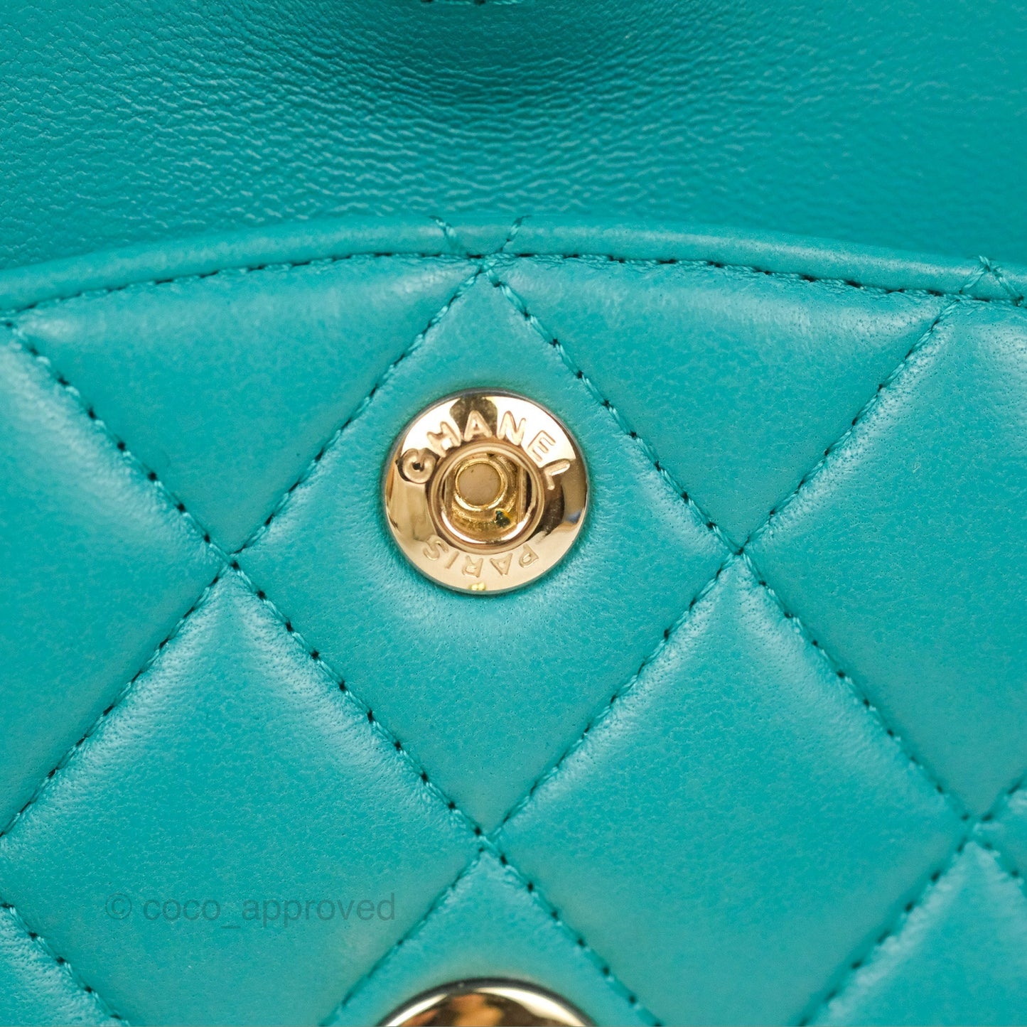 Chanel Small Classic Quilted Flap Turquoise Lambskin Gold Hardware