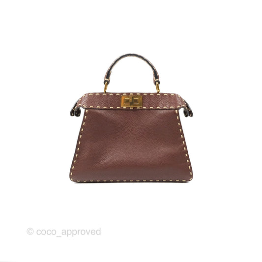 Fendi Peekaboo Iseeu Contrast Stitch Brick Brown Grained Leather Gold Hardware