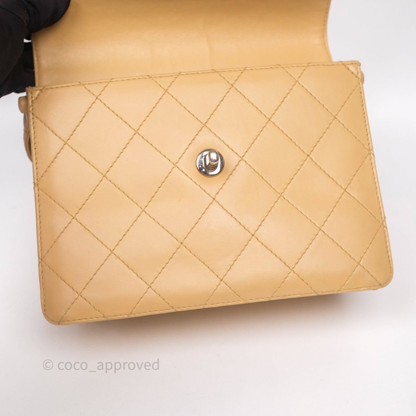 Chanel Vintage Quilted Kelly Shoulder Bag Beige Silver Hardware