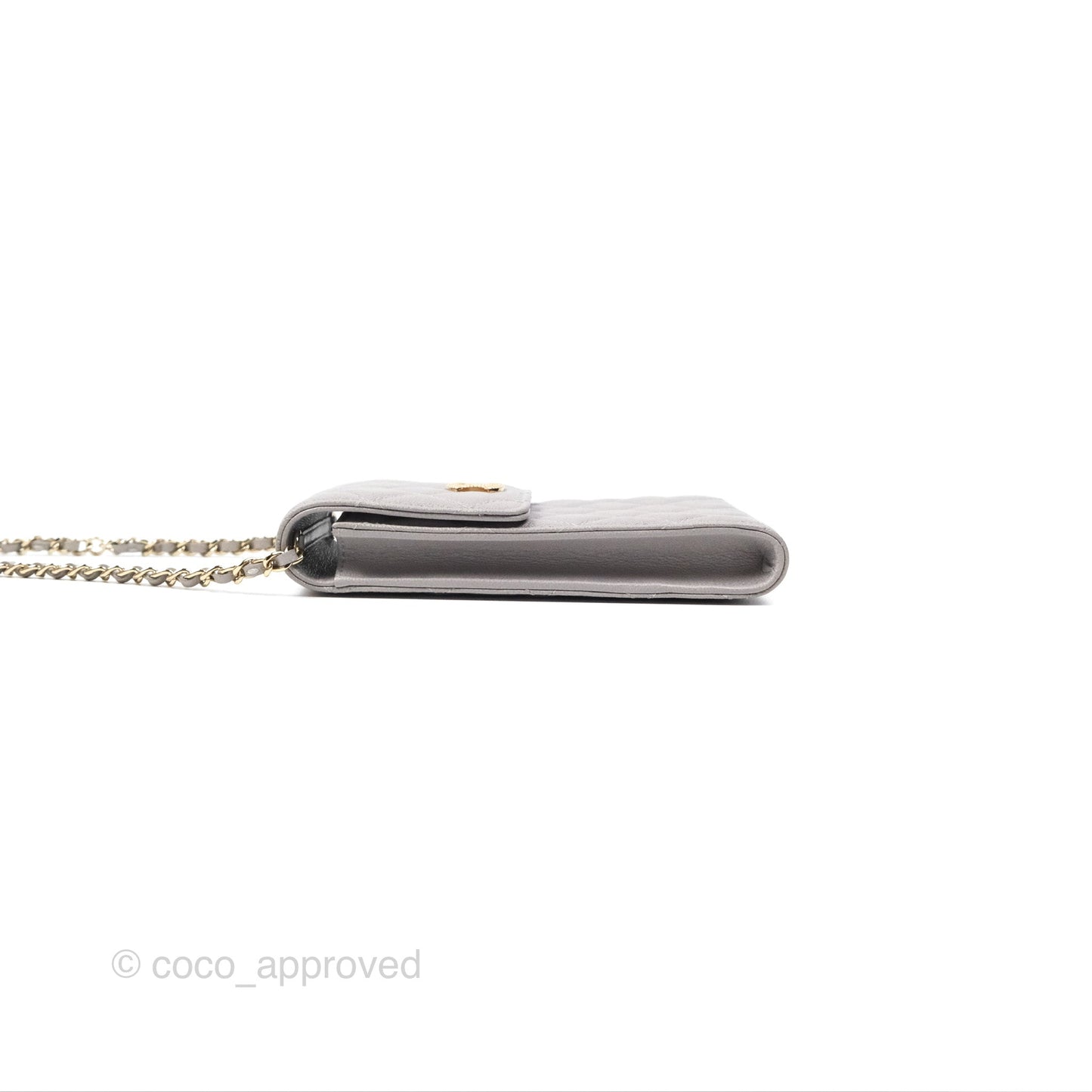 Chanel Quilted Phone Holder Grey Caviar Gold Hardware