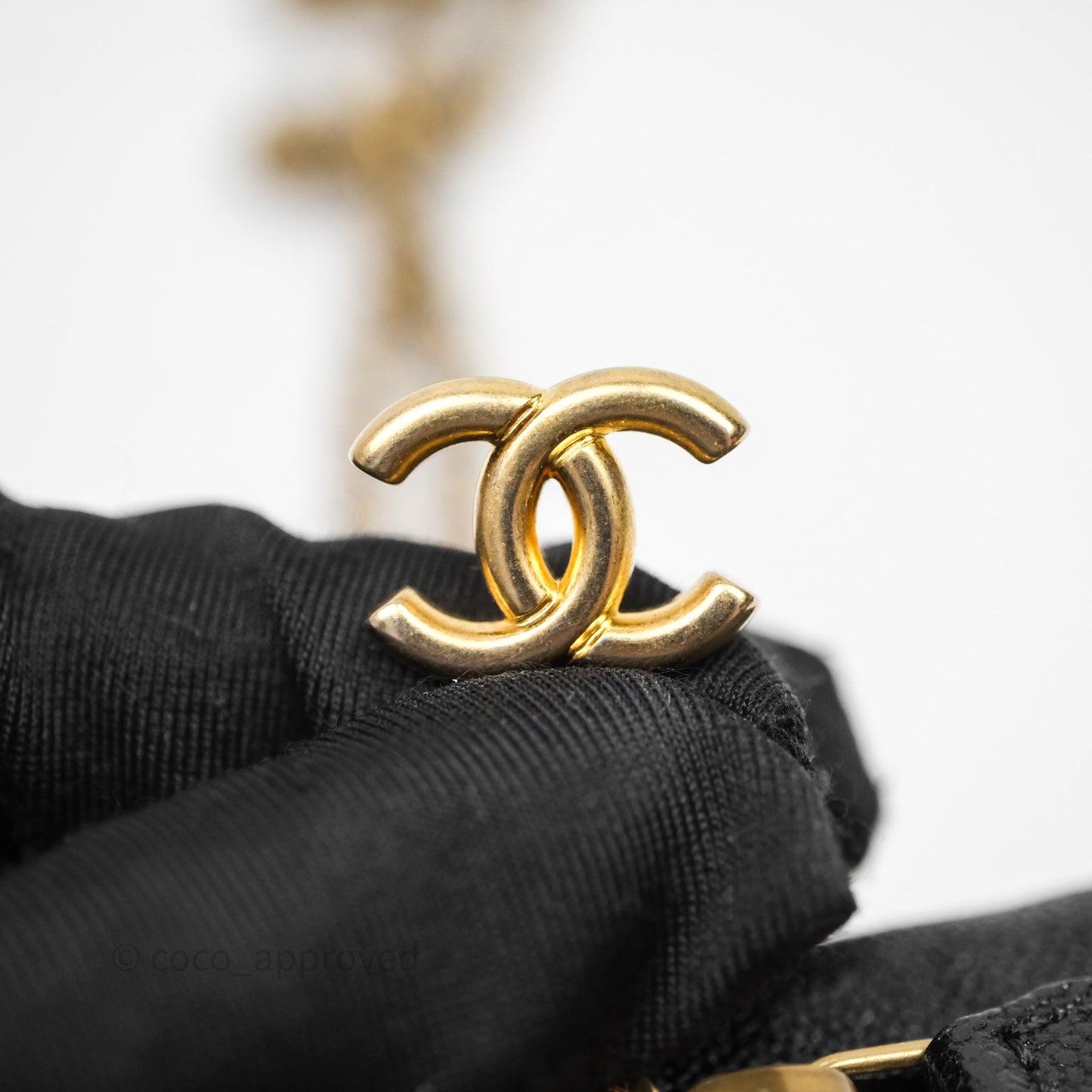 Chanel Quilted Mini Top Handle Vanity With Chain Black Caviar Aged Gold Hardware