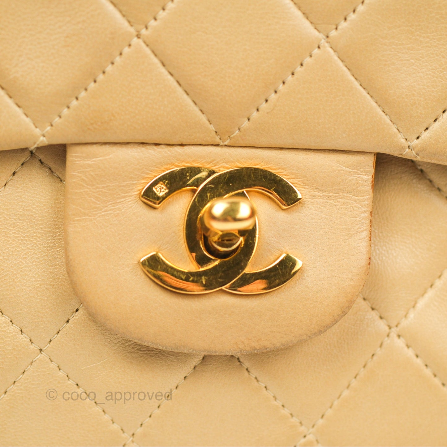 Chanel Vintage Medium Classic Flap Beige Lambskin 24K Gold Hardware
