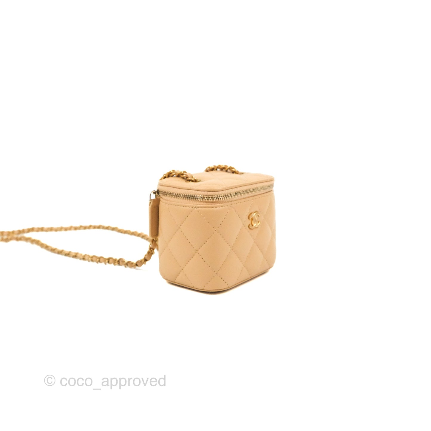 Chanel Mini Pearl Crush Vanity With Chain Beige Lambskin Aged Gold Hardware