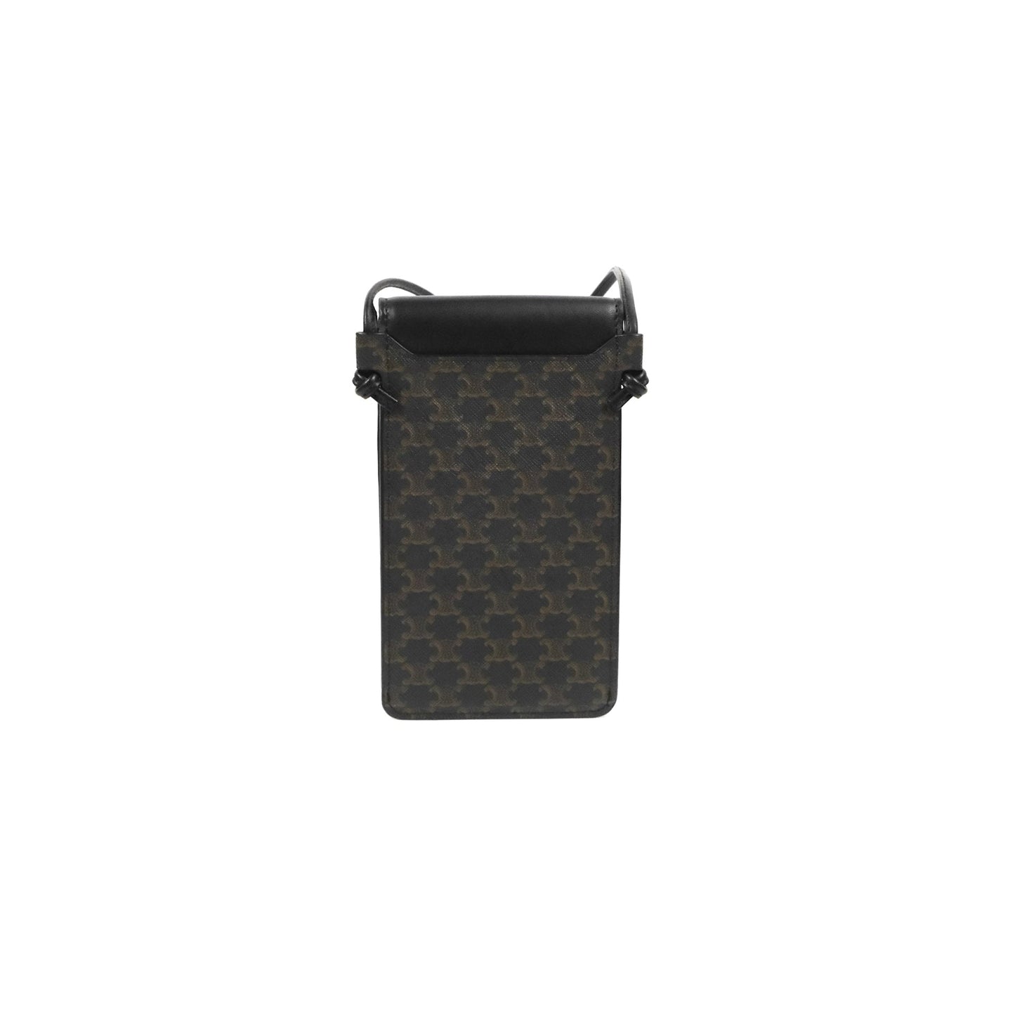 Celine Phone Pouch with Flap Black Triomphe Canvas Lambskin