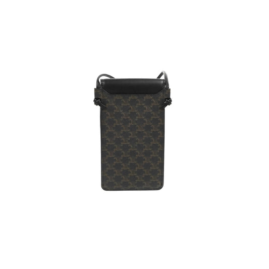 Celine Phone Pouch with Flap Black Triomphe Canvas Lambskin
