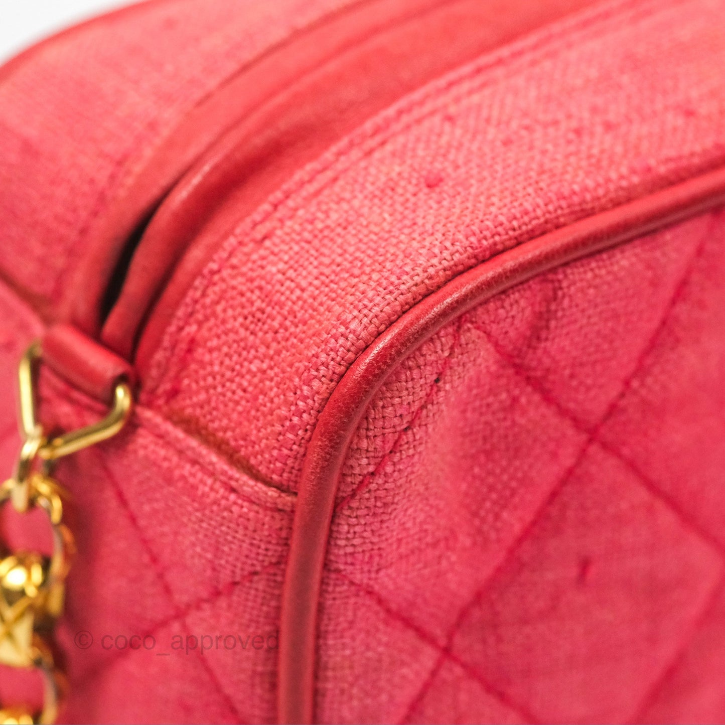 Chanel Vintage Small Tassel Camera Bag Dark Pink Canvas Gold Hardware
