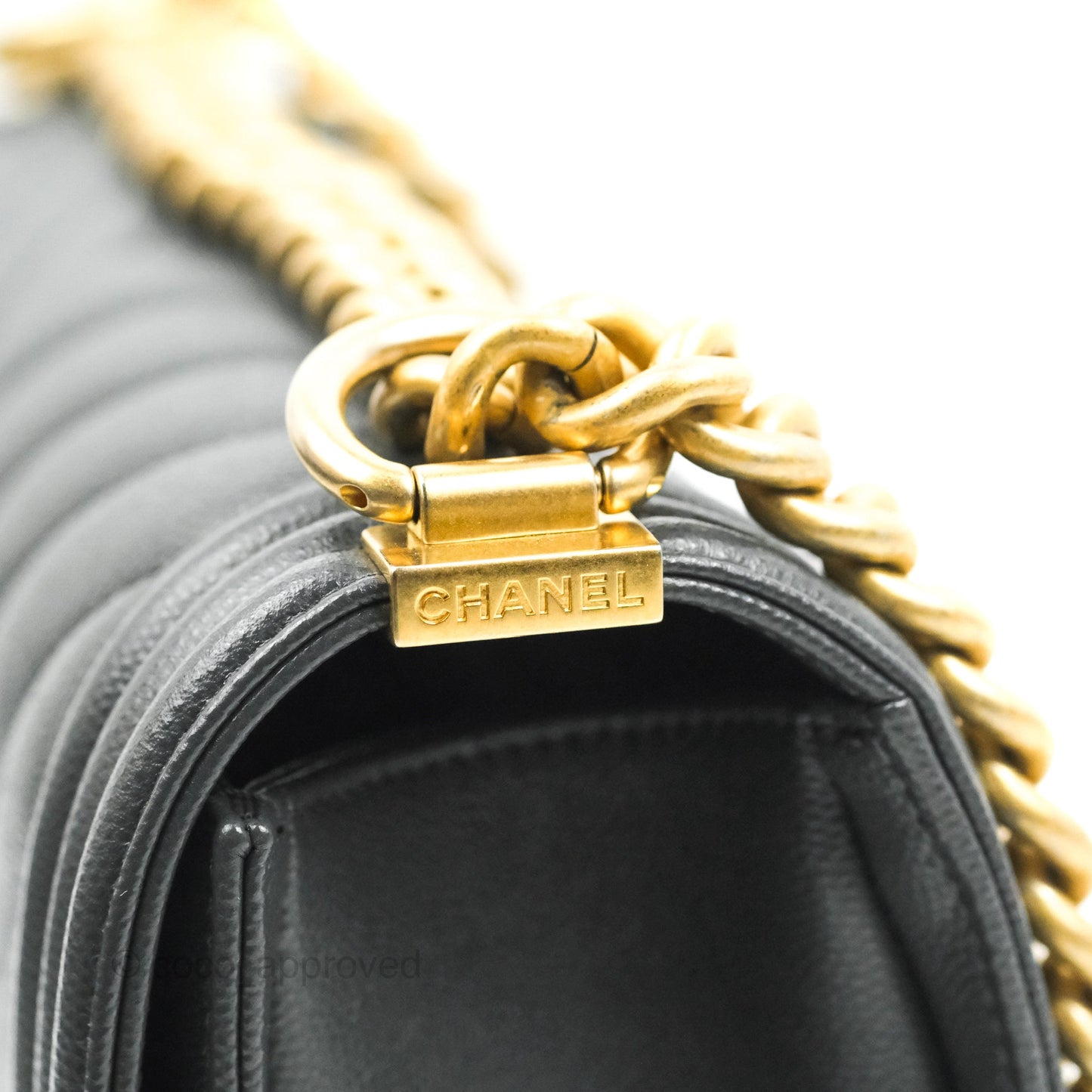 Chanel Chevron Medium Boy Dark Grey Caviar Aged Gold Hardware