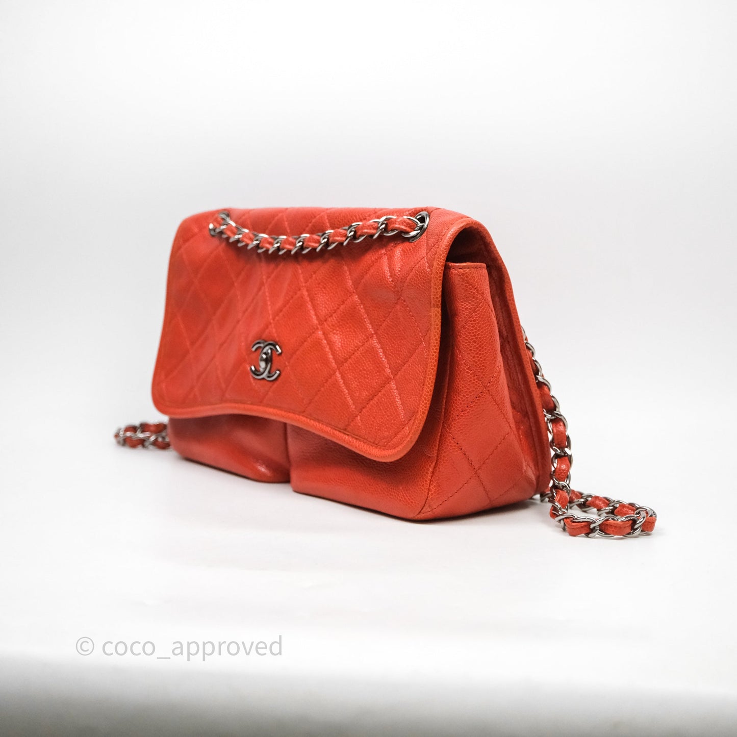 Chanel Flap Bag Caviar Orange Silver Hardware