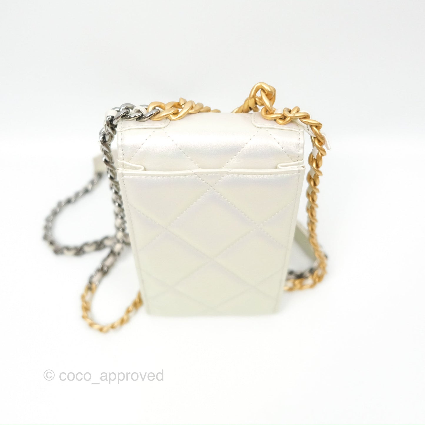 Chanel 19 Phone Holder Iridescent Ivory Mixed Hardware