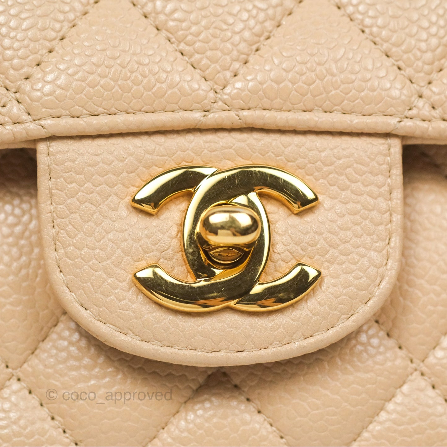 Chanel Classic M/L Medium Flap Quilted Beige Caviar Gold Hardware