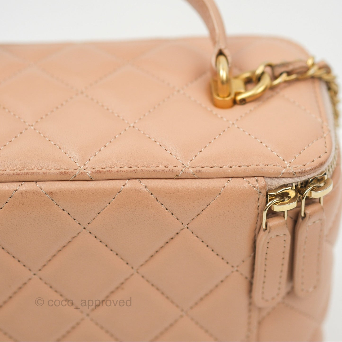 Chanel Vanity Rectangular Top Handle Beige Lambskin Aged Gold Hardware