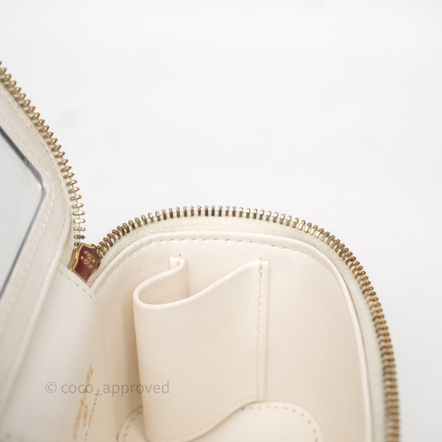 Chanel Heart Crush Mini Vanity With Chain White Caviar Aged Gold Hardware