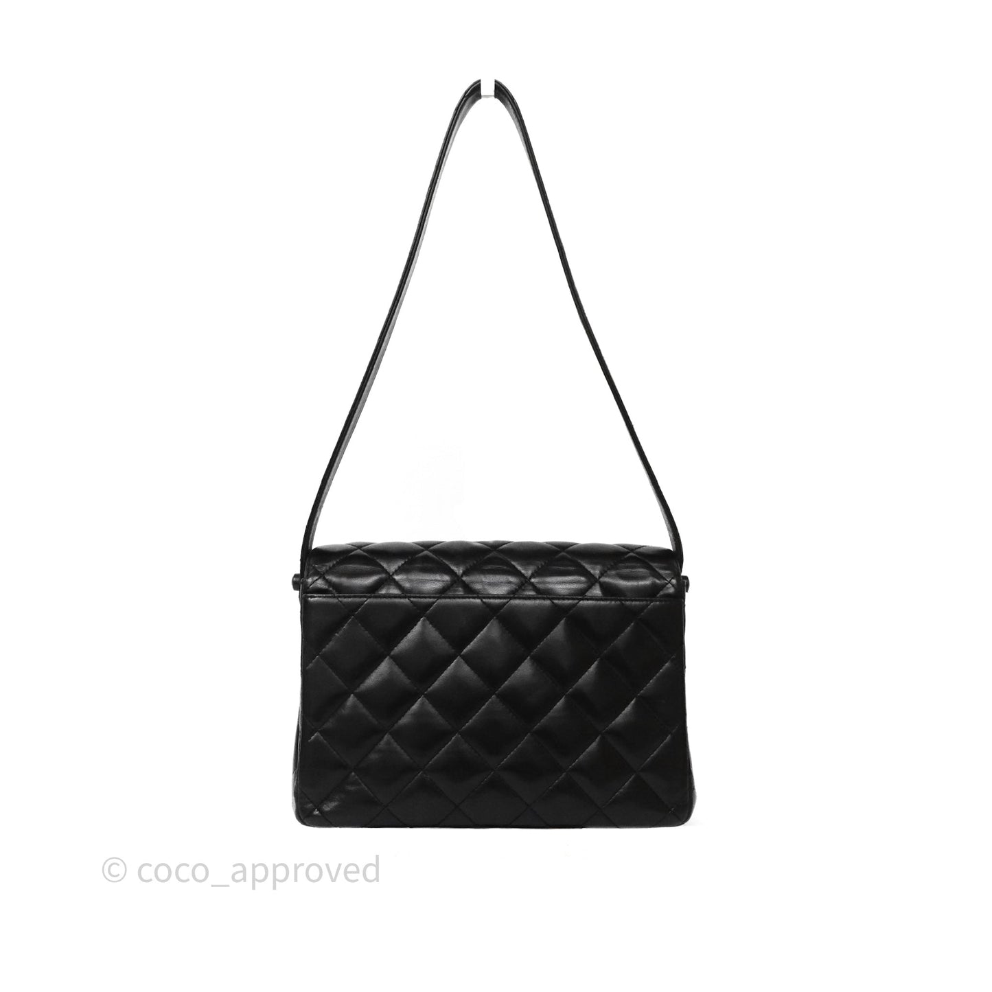 Chanel Vintage Half Moon Flap Shoulder Bag Black Lambskin 24K Gold Hardware
