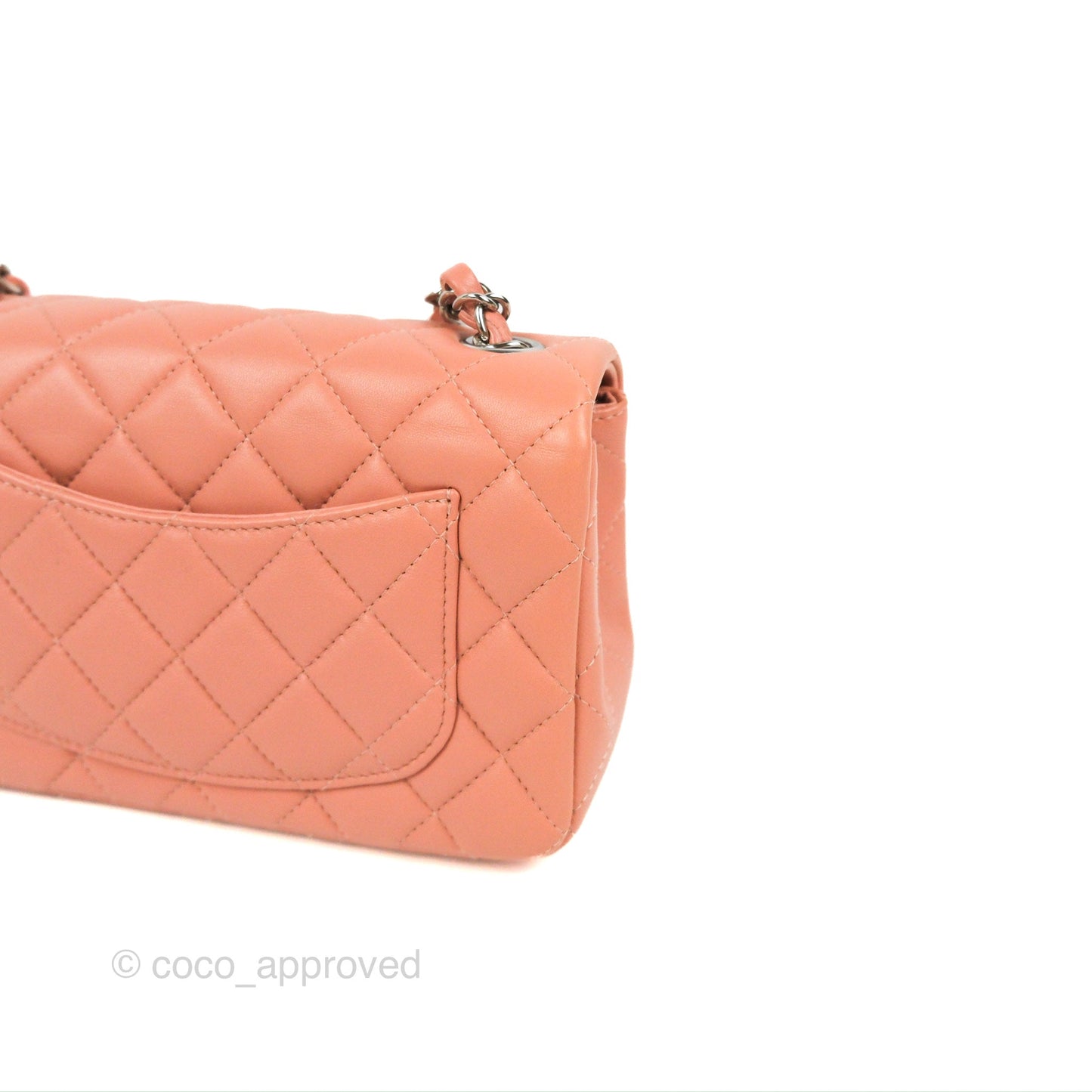 Chanel Quilted Mini Rectangular Flap Salmon Pink Lambskin Silver Hardware 21B
