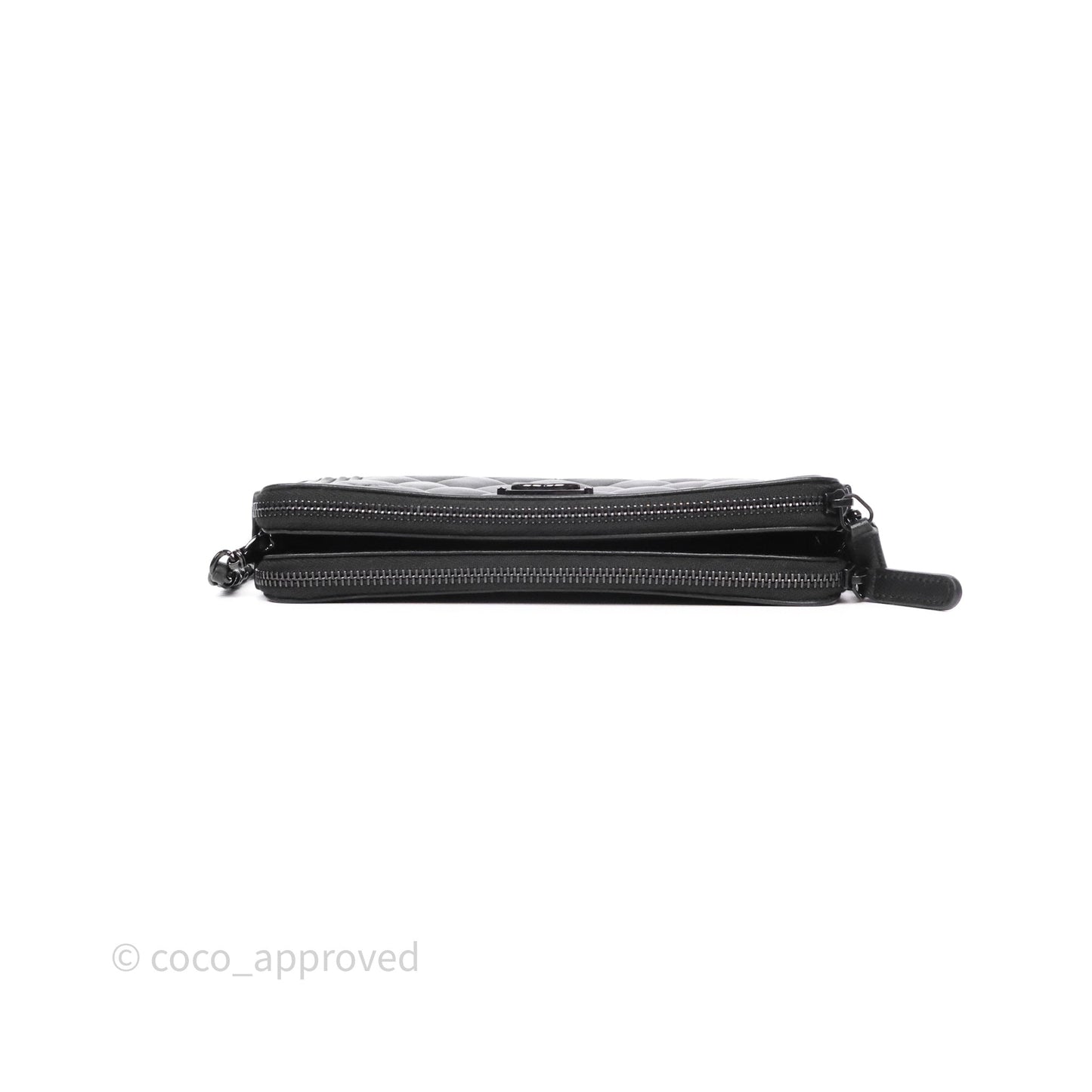 Chanel Boy Double Zip Clutch On Chain So Black Lambskin