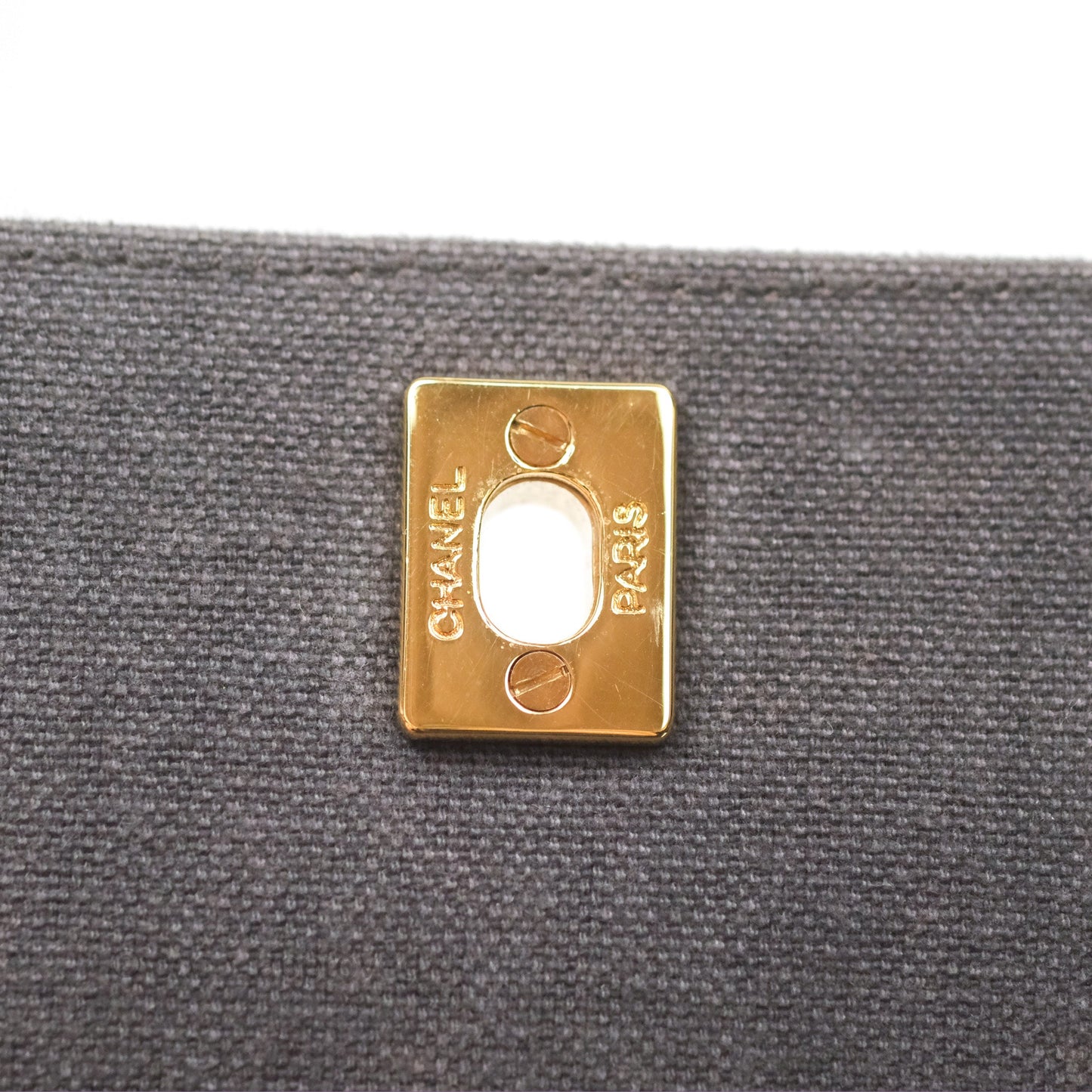 Chanel Vintage CC Lock Flap Shoulder Bag Grey Canvas 24K Gold Hardware
