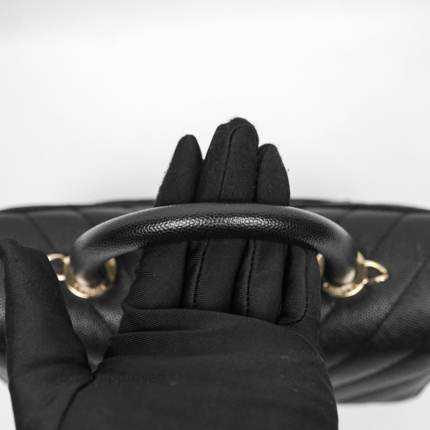 Chanel Small Coco Handle Chevron Black Caviar Gold Hardware Lizard Handle