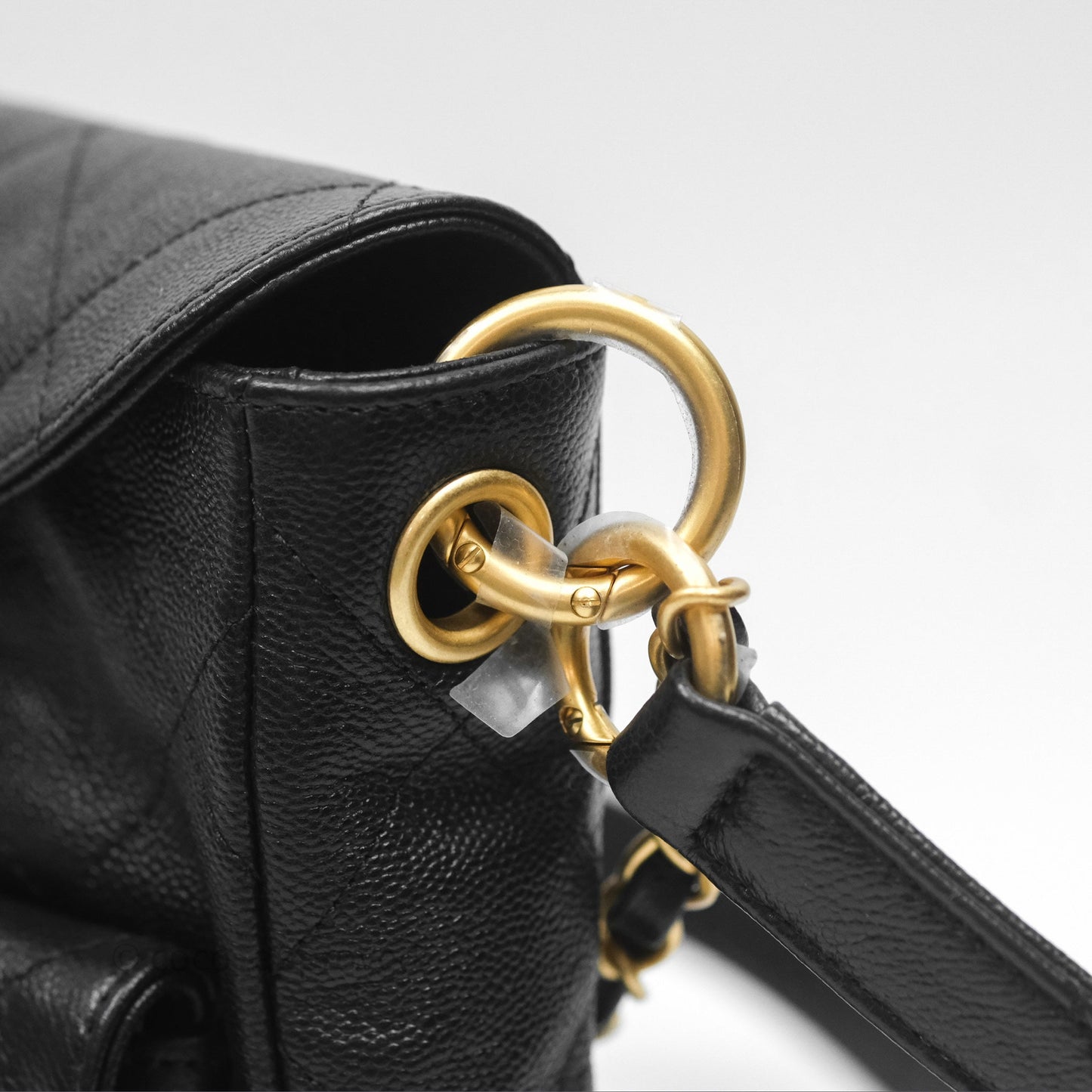 Chanel Double Pocket Hobo Bag Black Caviar Brushed Gold Hardware
