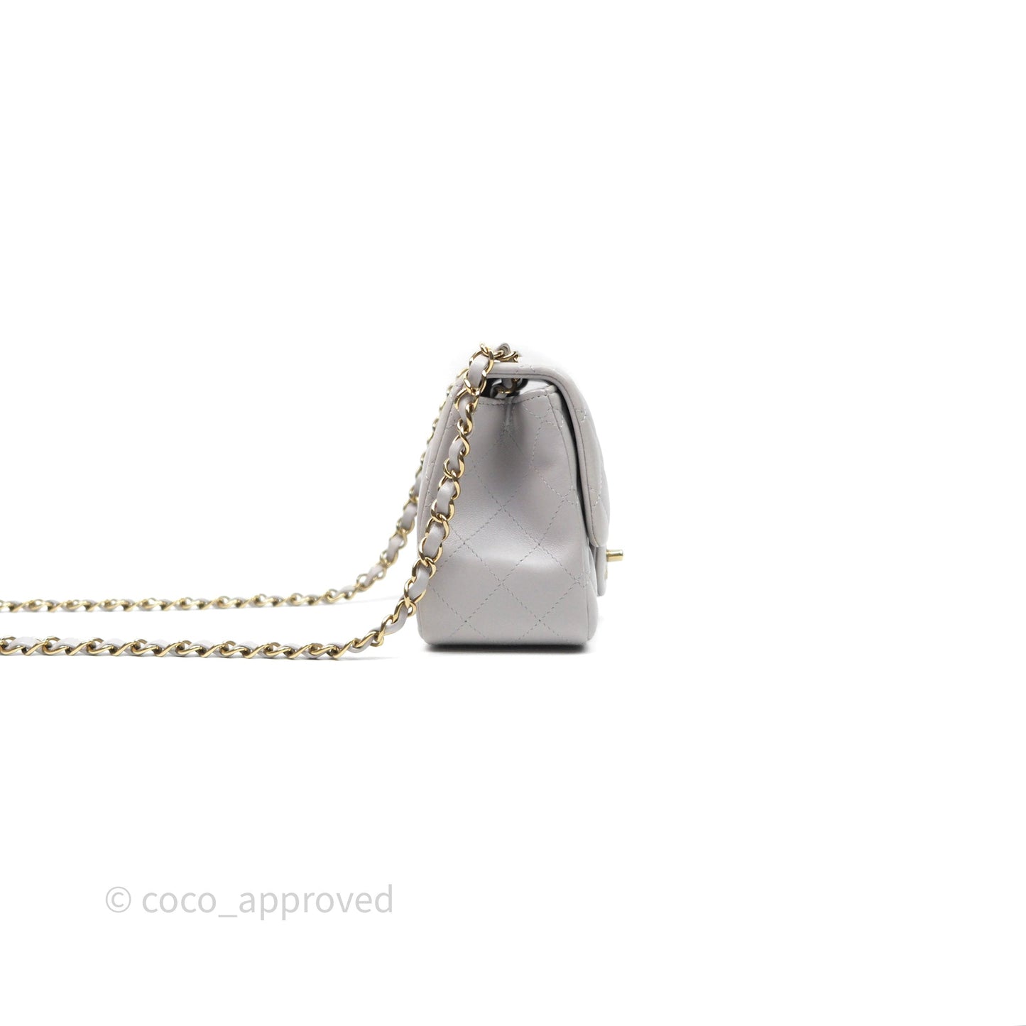 Chanel Mini Square Flap Quilted Light Grey Lambskin Gold Hardware