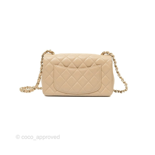 Chanel Mini Rectangular Quilted Beige Lambskin Gold Hardware