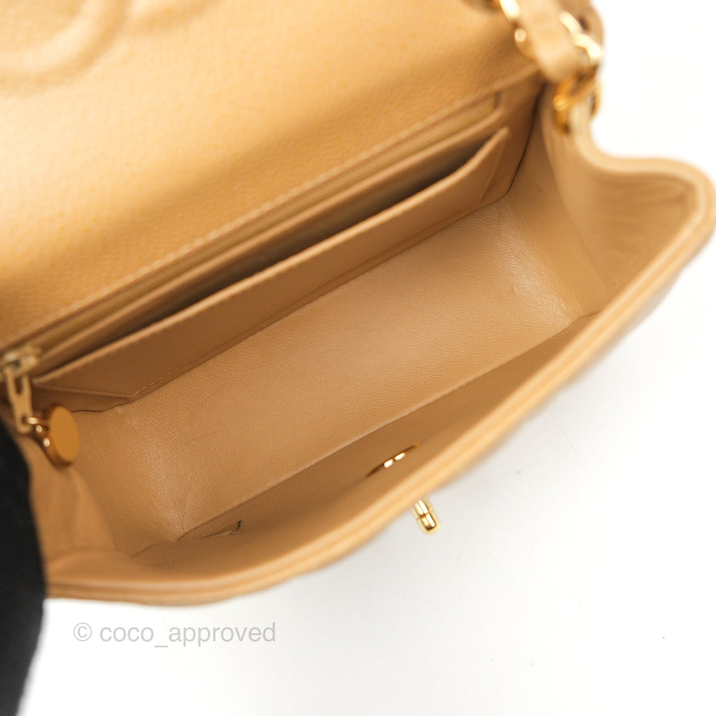 Chanel Quilted Vintage Mini Square Flap Beige Caviar 24K Gold Hardware