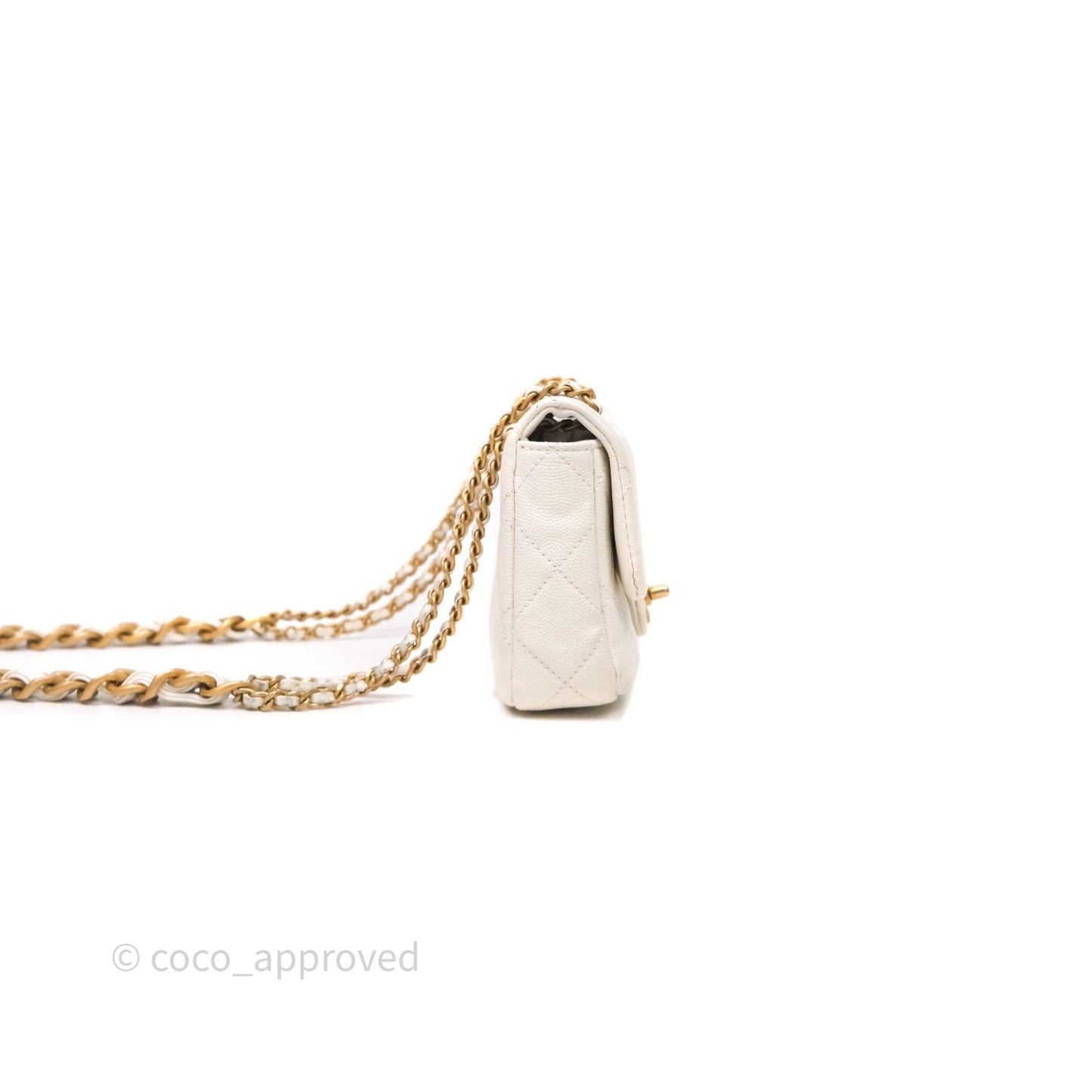 Chanel Mini Flap White Caviar Bag Double Chain Gold Hardware