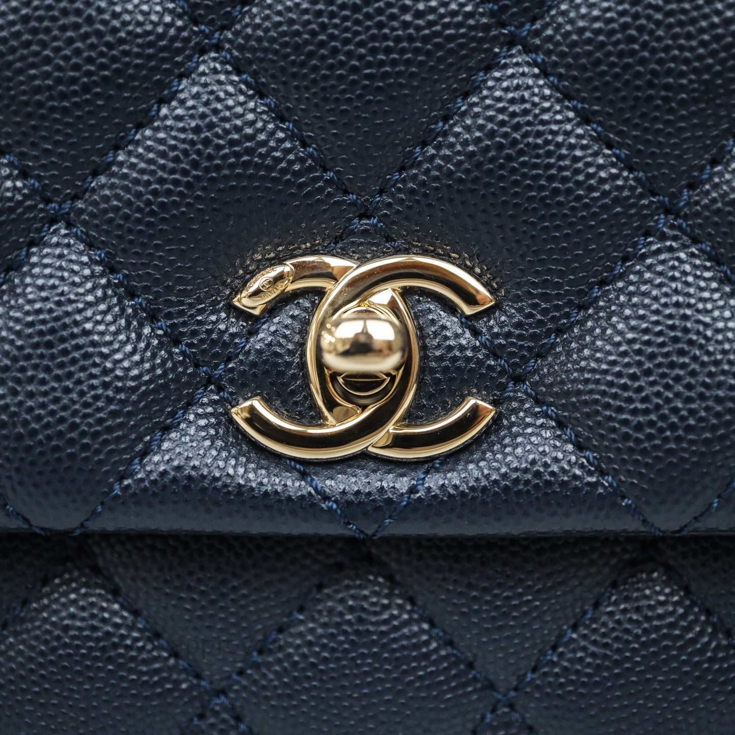 Chanel Small Coco Handle Navy Caviar Light Gold Hardware
