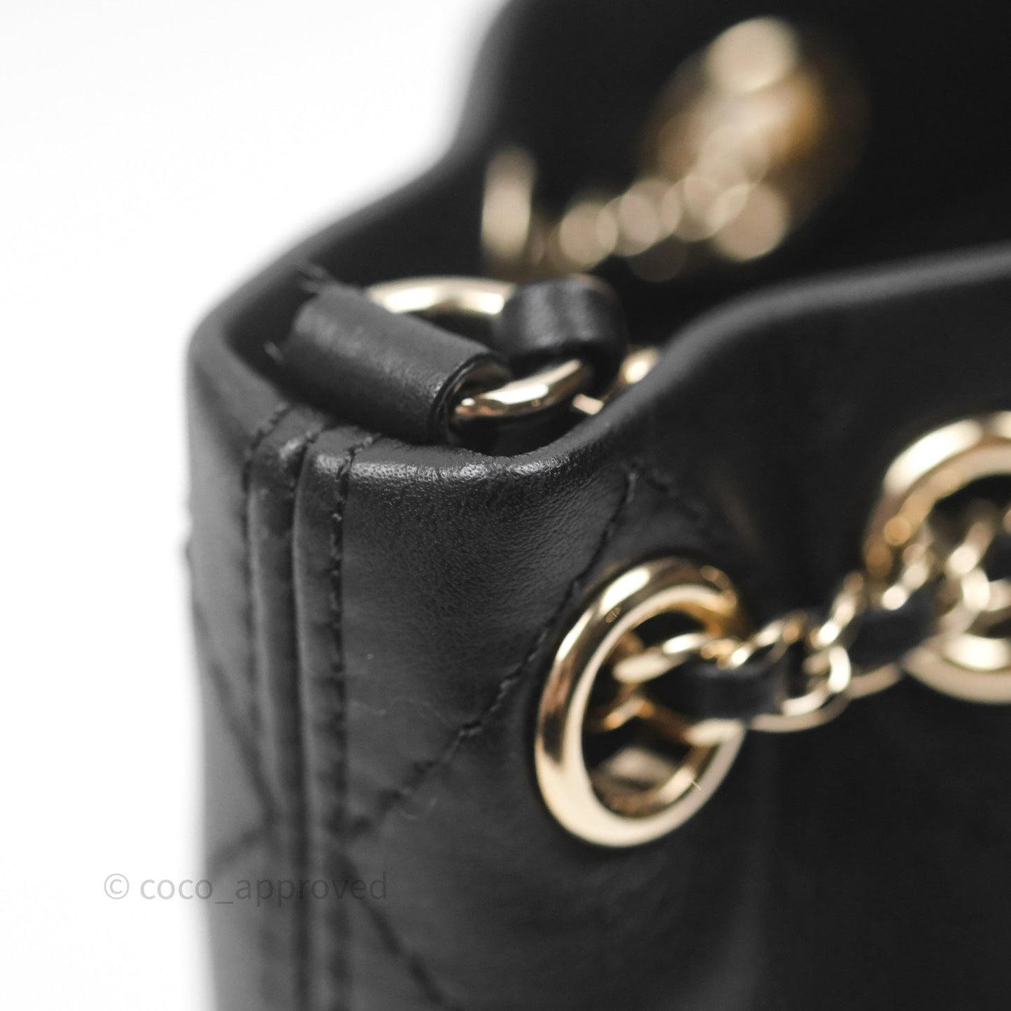 Chanel Quilted Drawstring Bucket Bag Black Calfskin Gold Hardware