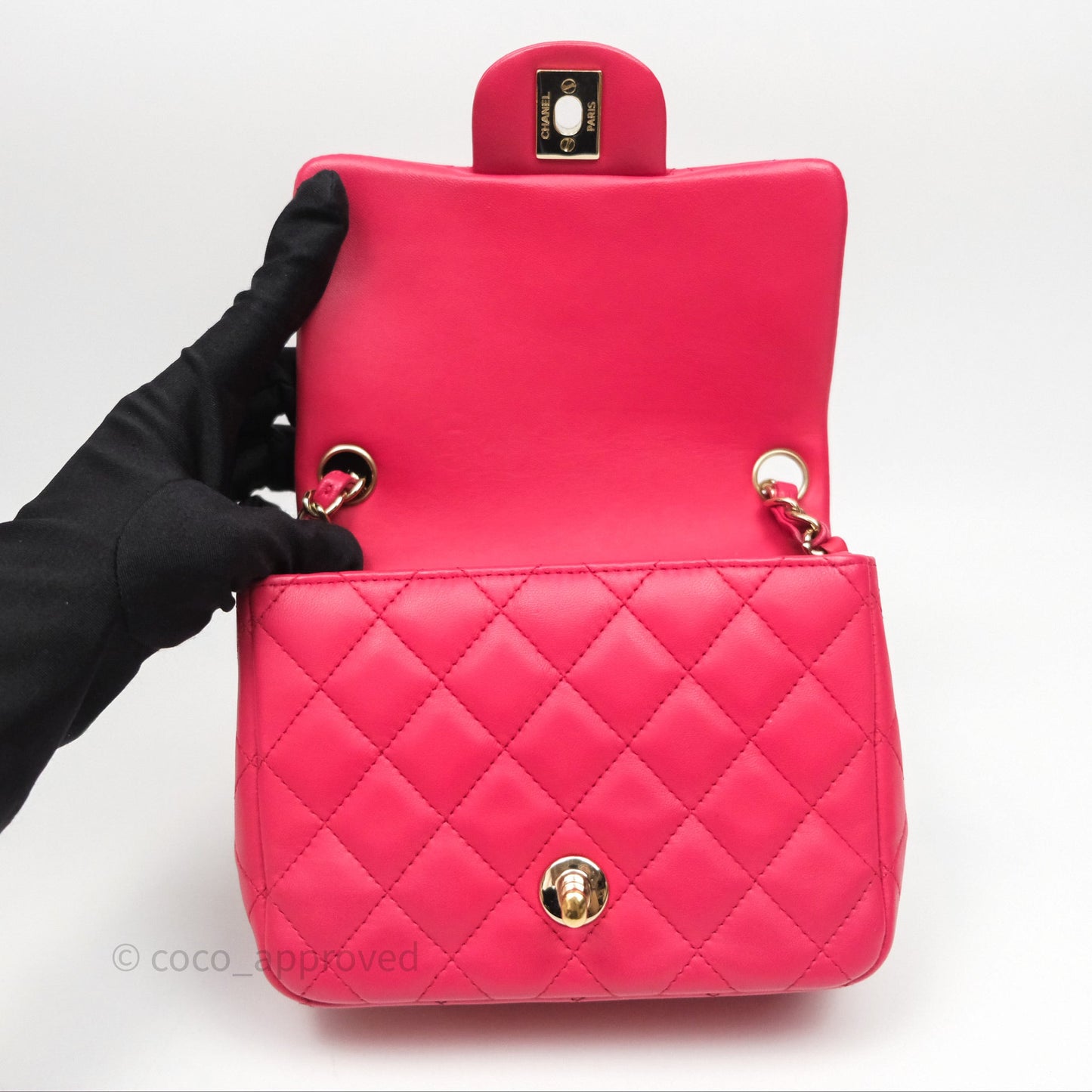 Chanel Mini Square Flap Quilted Dark Pink Lambskin Gold Hardware