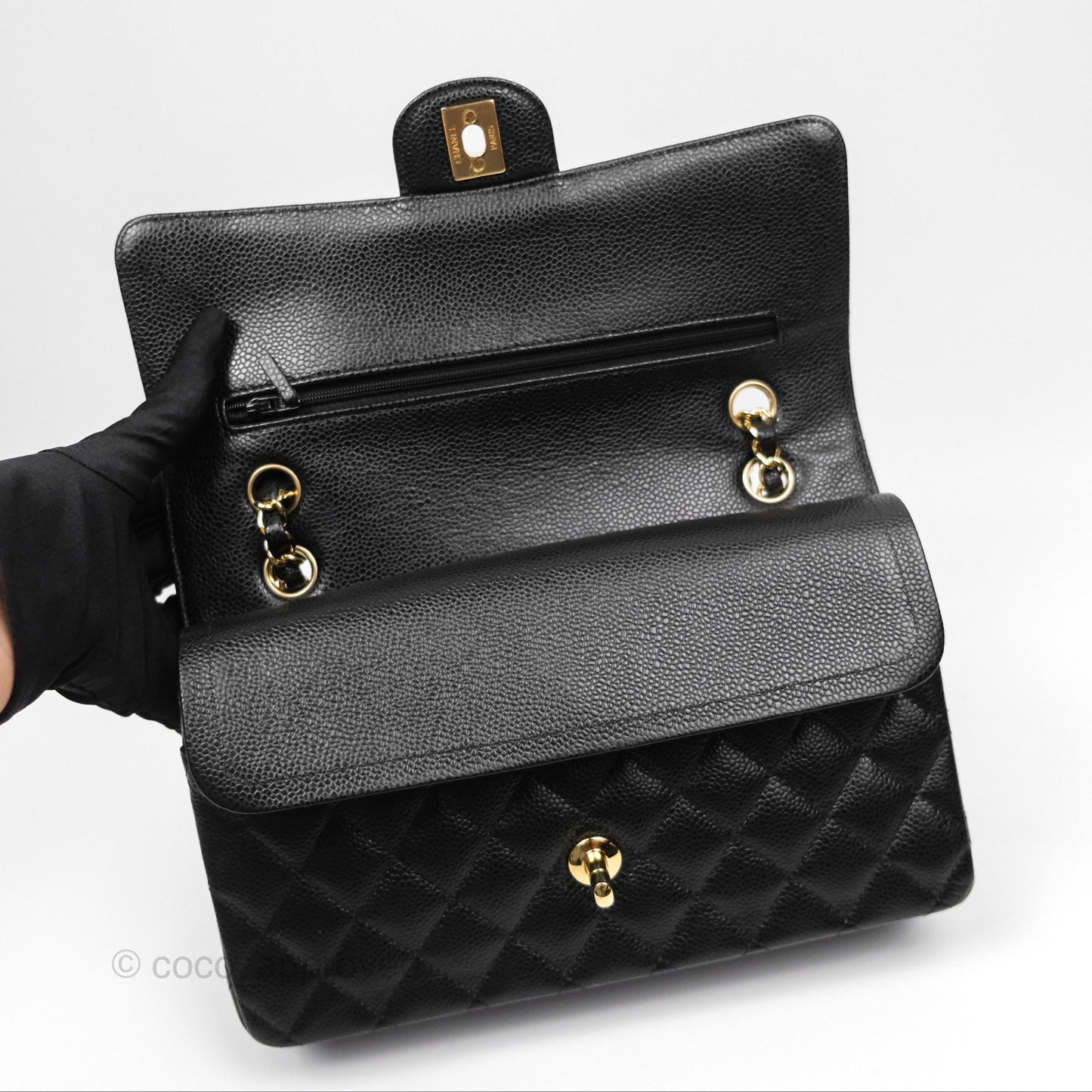 Chanel Classic M/L Medium Flap Quilted Black Caviar Gold Hardware