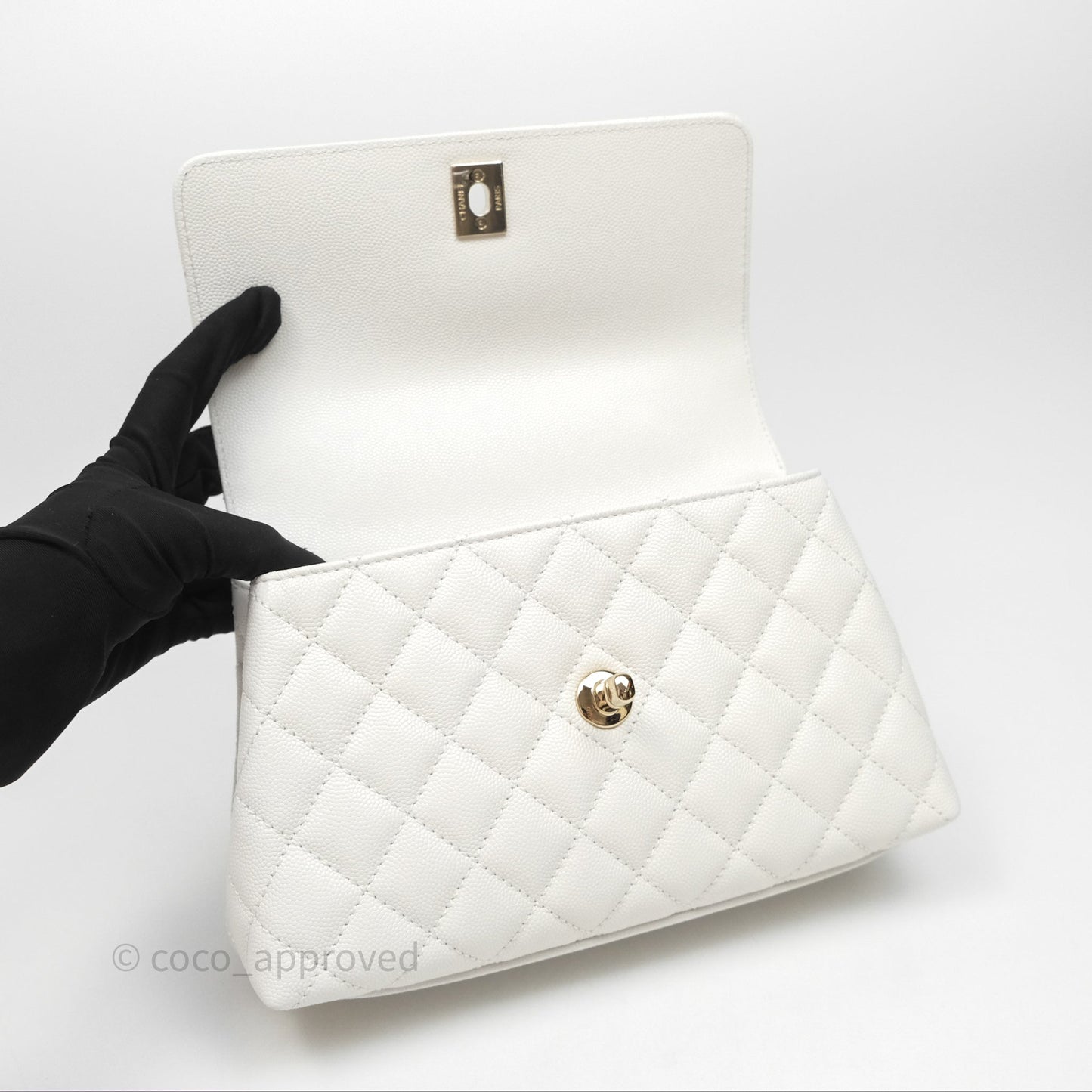 Chanel Small Coco Handle Quilted White Caviar Gold Hardware