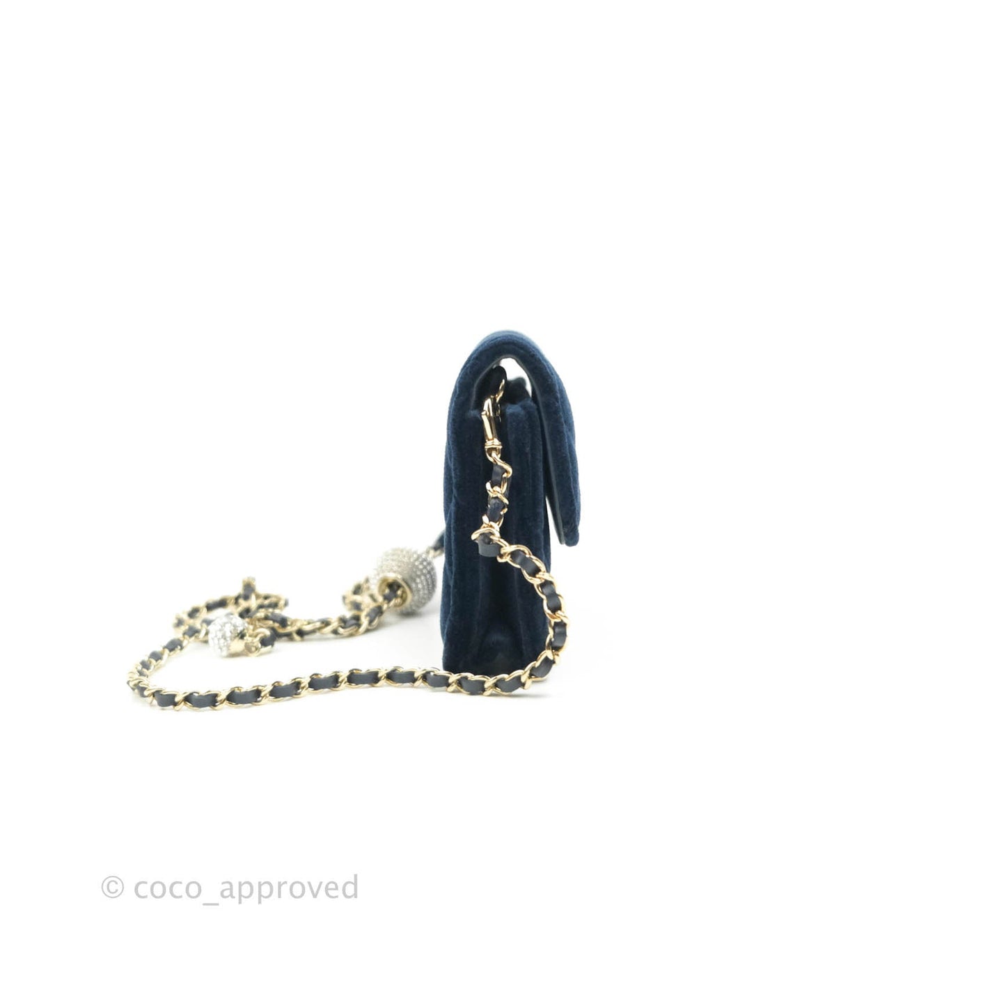 Chanel Crystal Pearl Crush Card Holder Navy Velvet Aged Gold Hardware