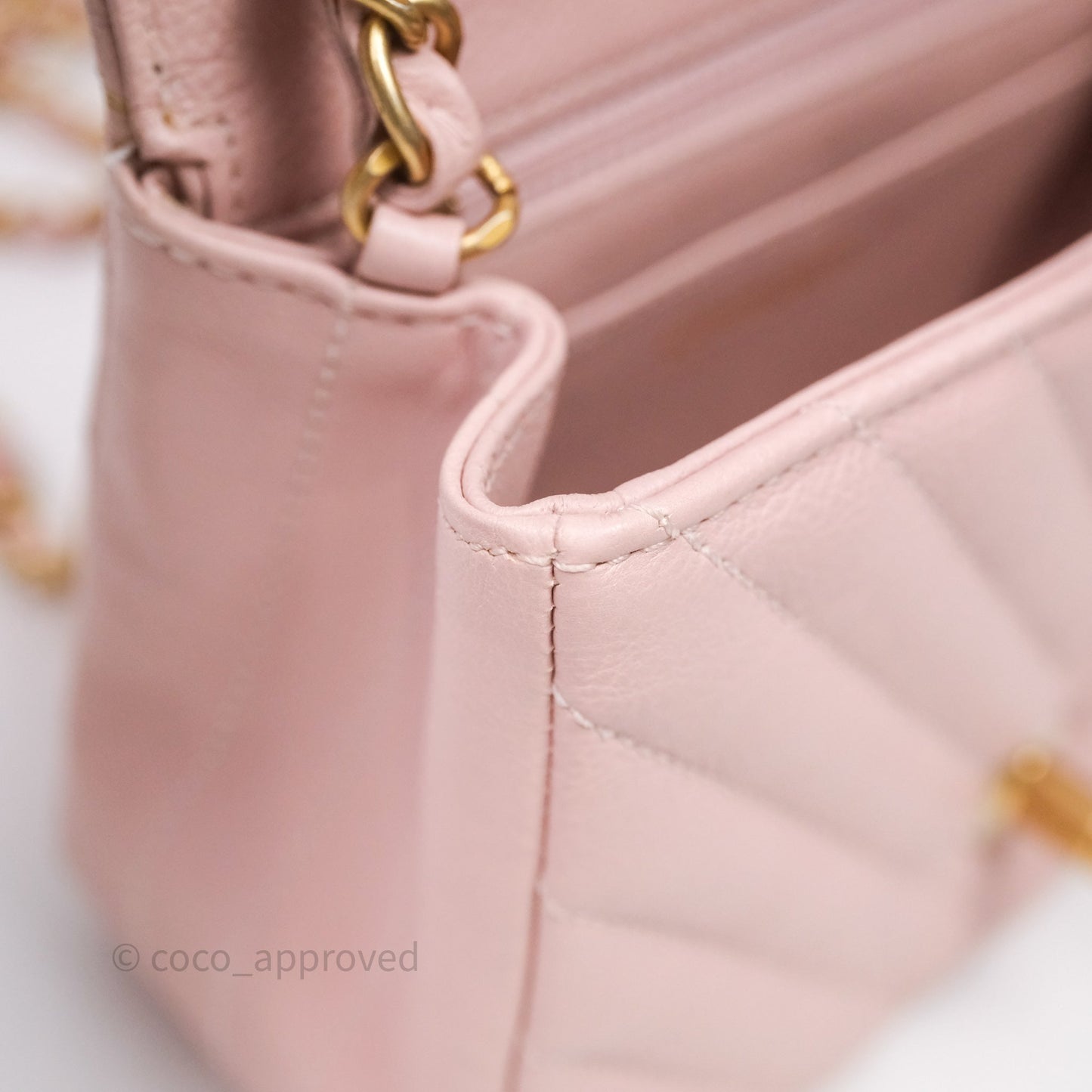 Chanel Mini Square Chevron Pink Calfskin Aged Gold Hardware