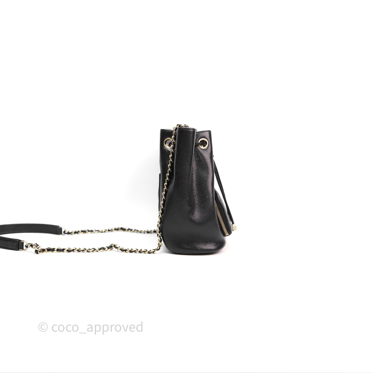 Chanel Business Affinity Drawstring Bucket Bag Black Caviar Gold Hardware