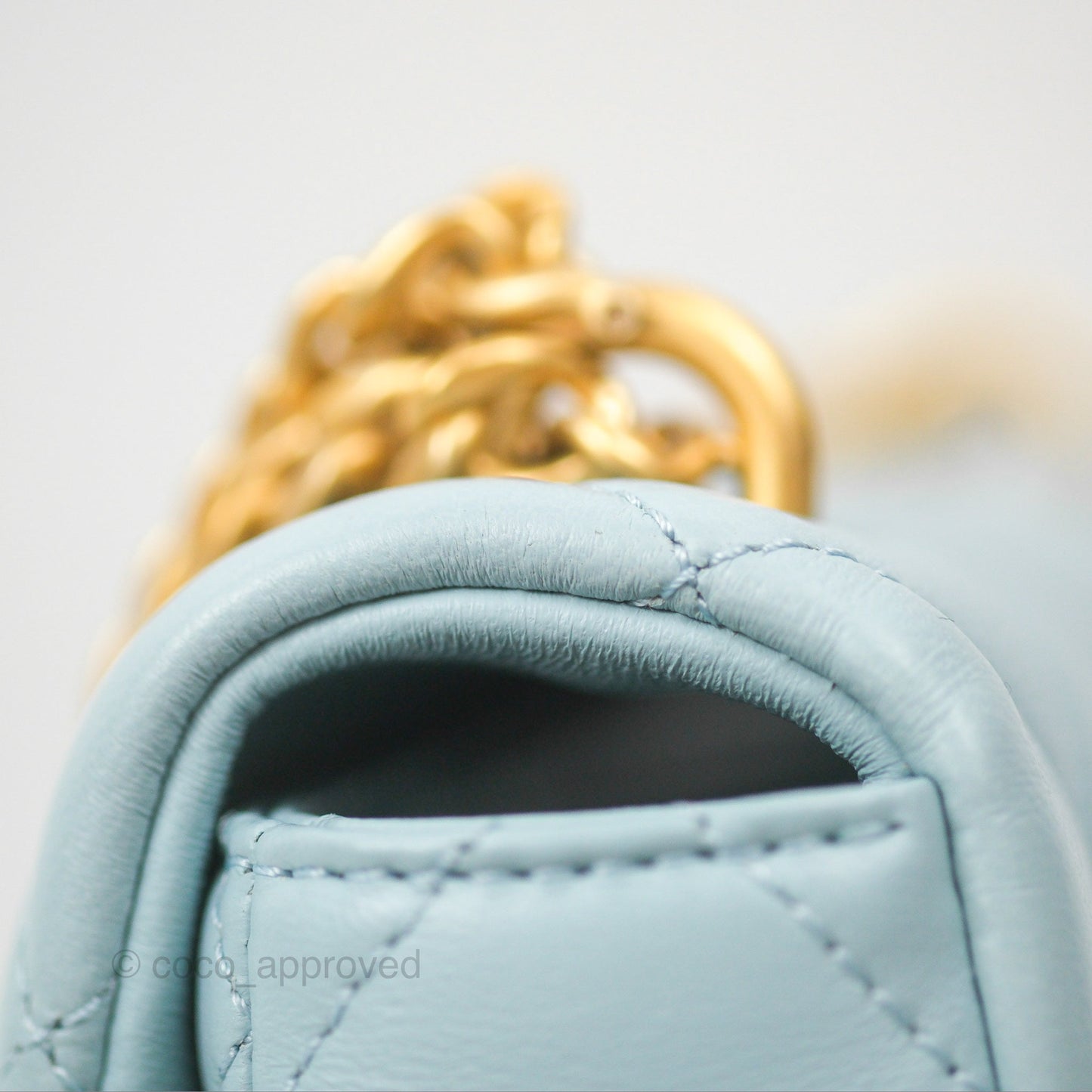 Chanel Quilted Enamel Pending CC Mini Square Flap Baby Blue Lambskin 22P