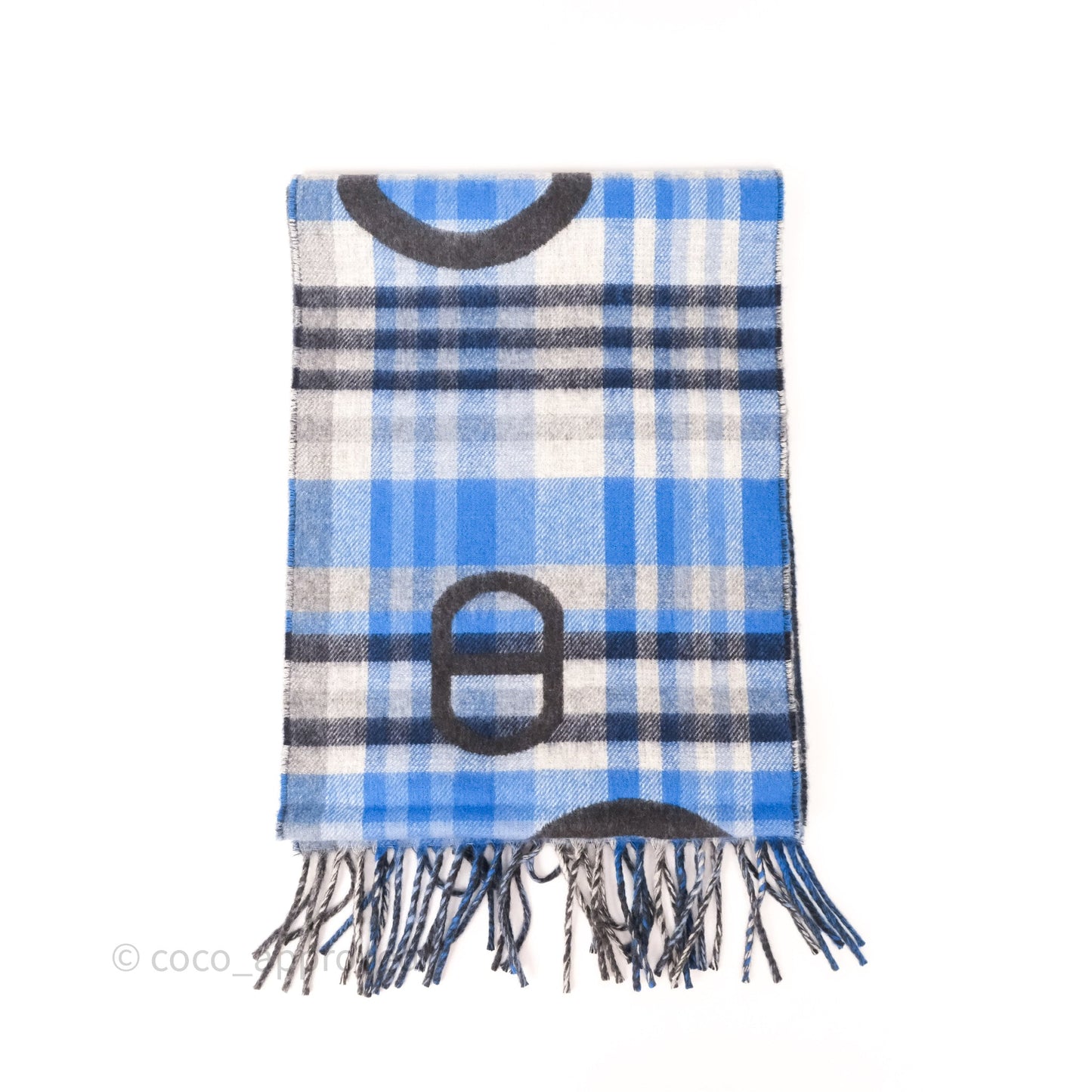 Hermes Tartan Maillons Cashmere Muffler Anthracite / Bleu