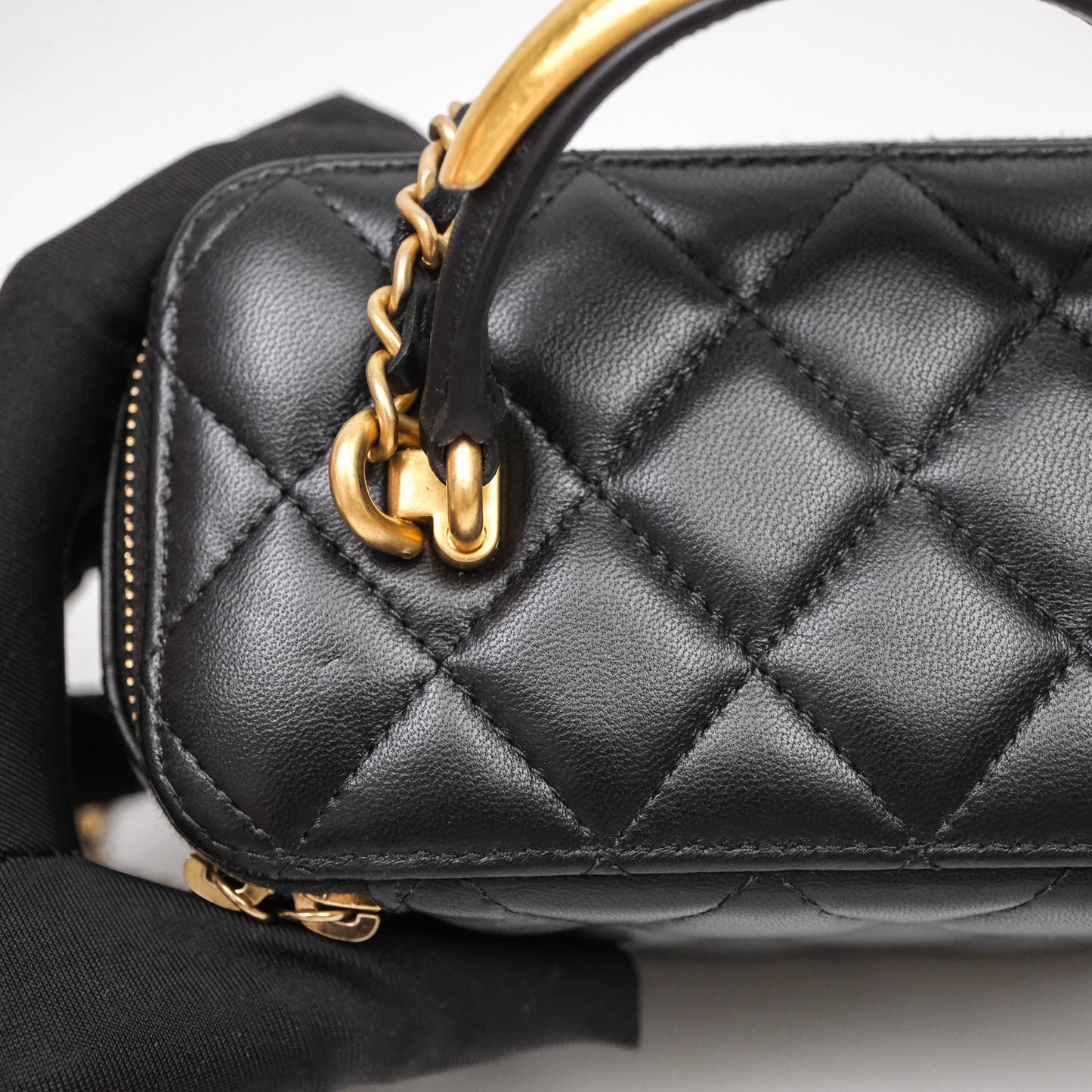 Chanel Vanity Rectangular Metal Top Handle Black Lambskin Aged Gold Hardware