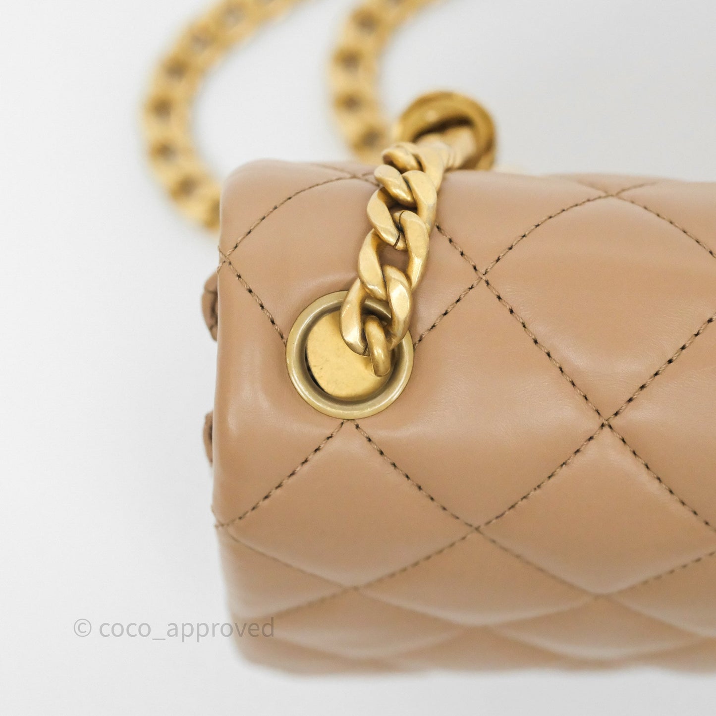 Chanel Medium All Slide Adjustable Chain Flap Bag Beige Lambskin Aged Gold Hardware