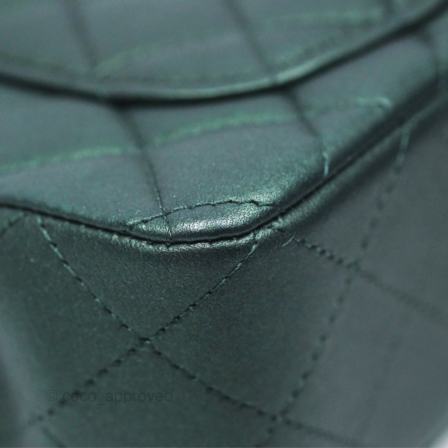 Chanel Top Handle Mini Rectangular Flap Bag Iridescent Dark Green Lambskin Gold Hardware
