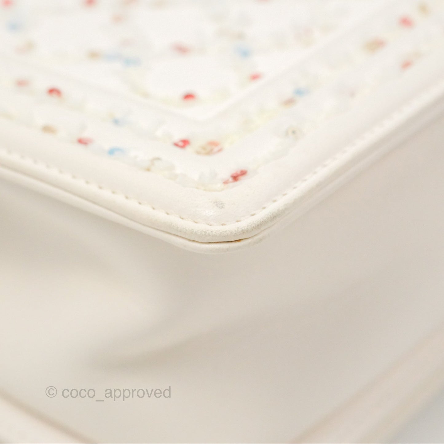 Chanel Medium Boy Sequins Quilted White Lambskin Silver Hardware