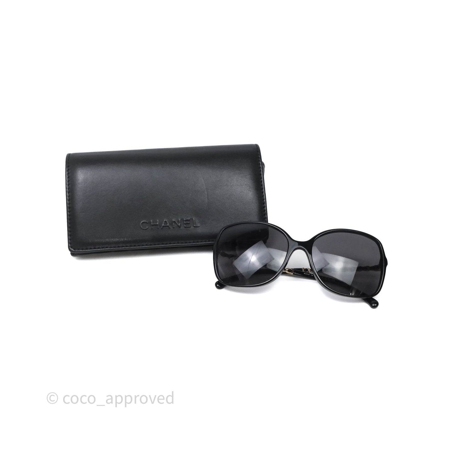 Chanel CC Chain-Link Square Sunglasses Black