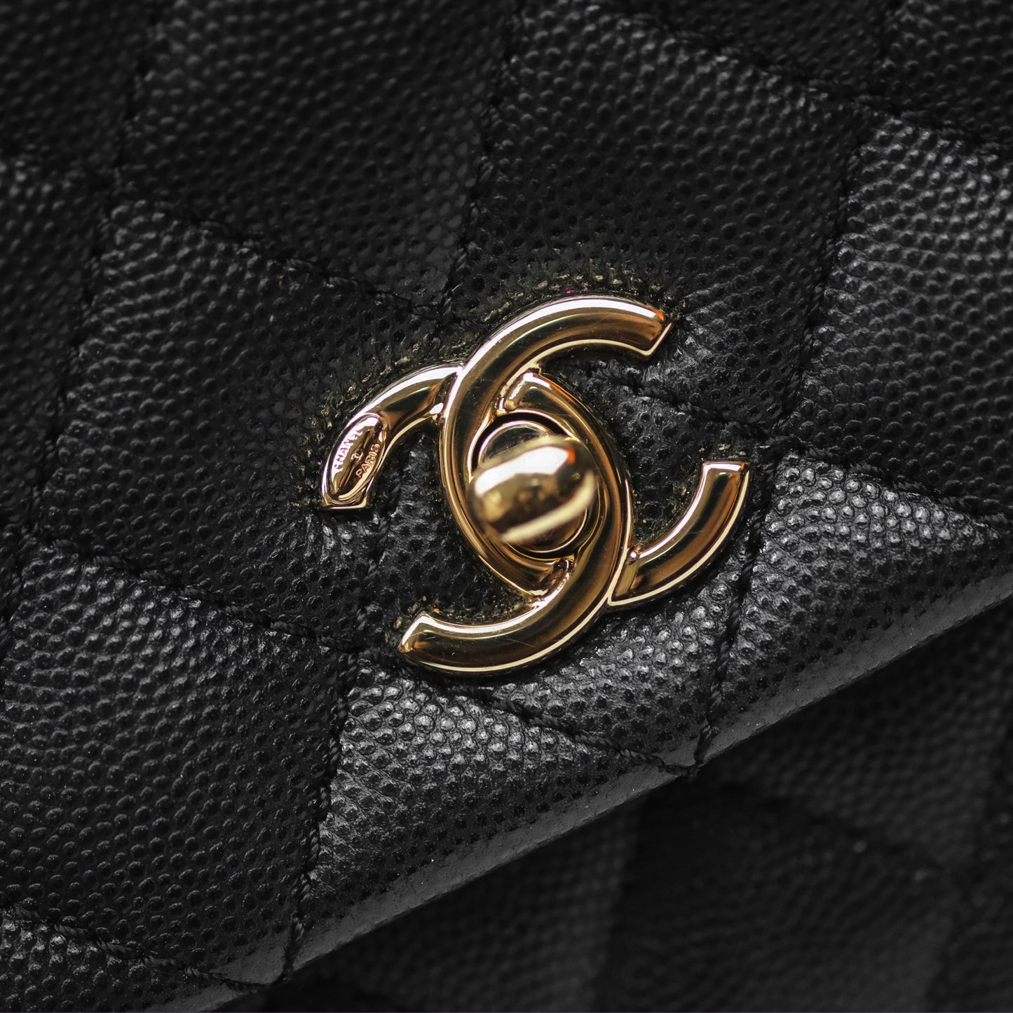 Chanel Small Coco Handle Quilted Black Caviar Gold Hardware