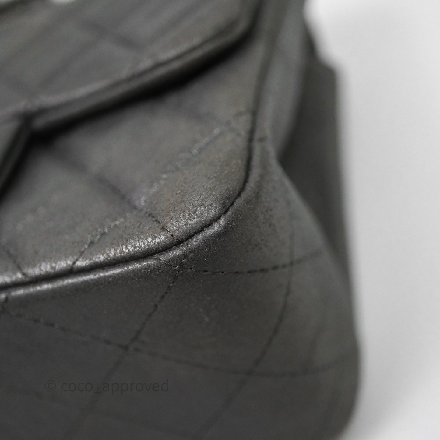 Chanel Mini Square Iridescent Grey Suede Gun Metal Hardware