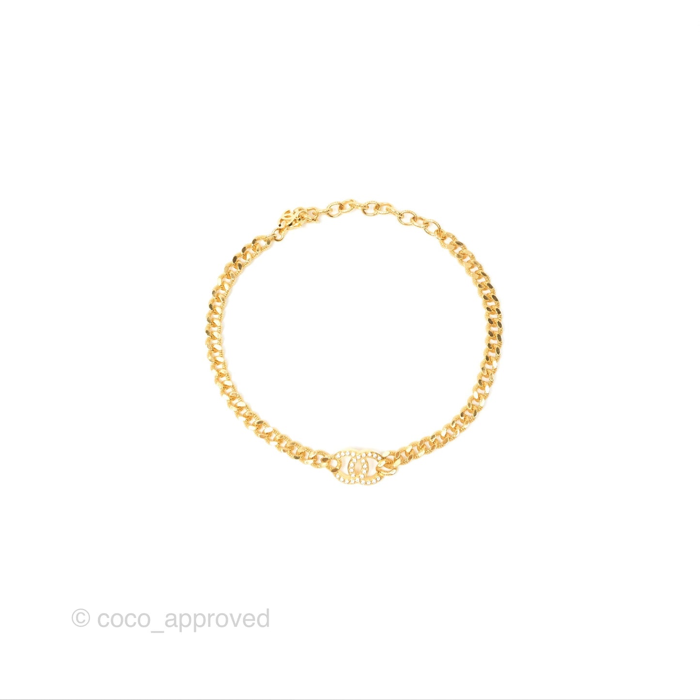 Chanel Crystal CC Chain Choker Gold Tone 24V